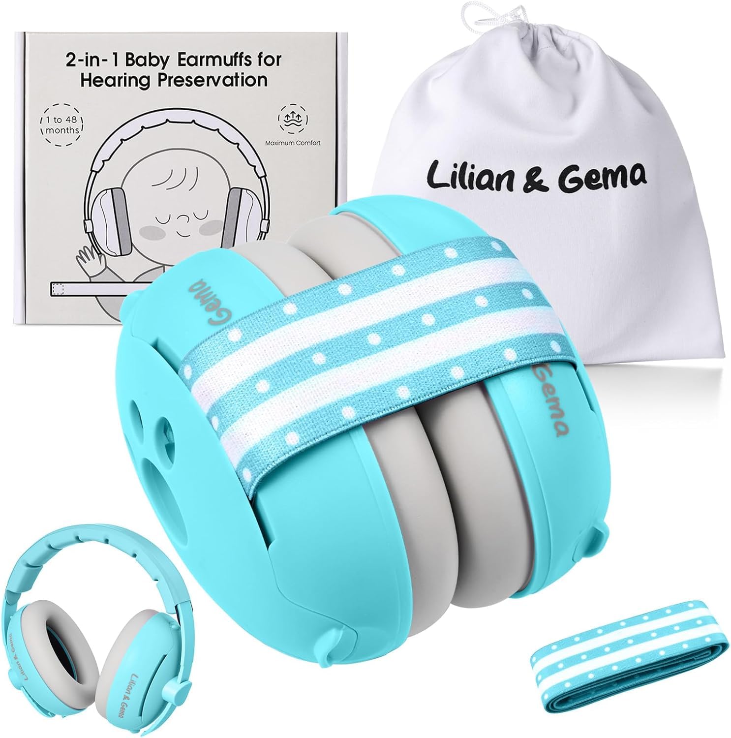 Generico 2 in 1 Cuffie Neonato Antirumore -25dB,Protettori acustici per neonati, archetto regolabile, antiscivolo e antistress, protezione acustica ideale per neonati fino a 48 mesi