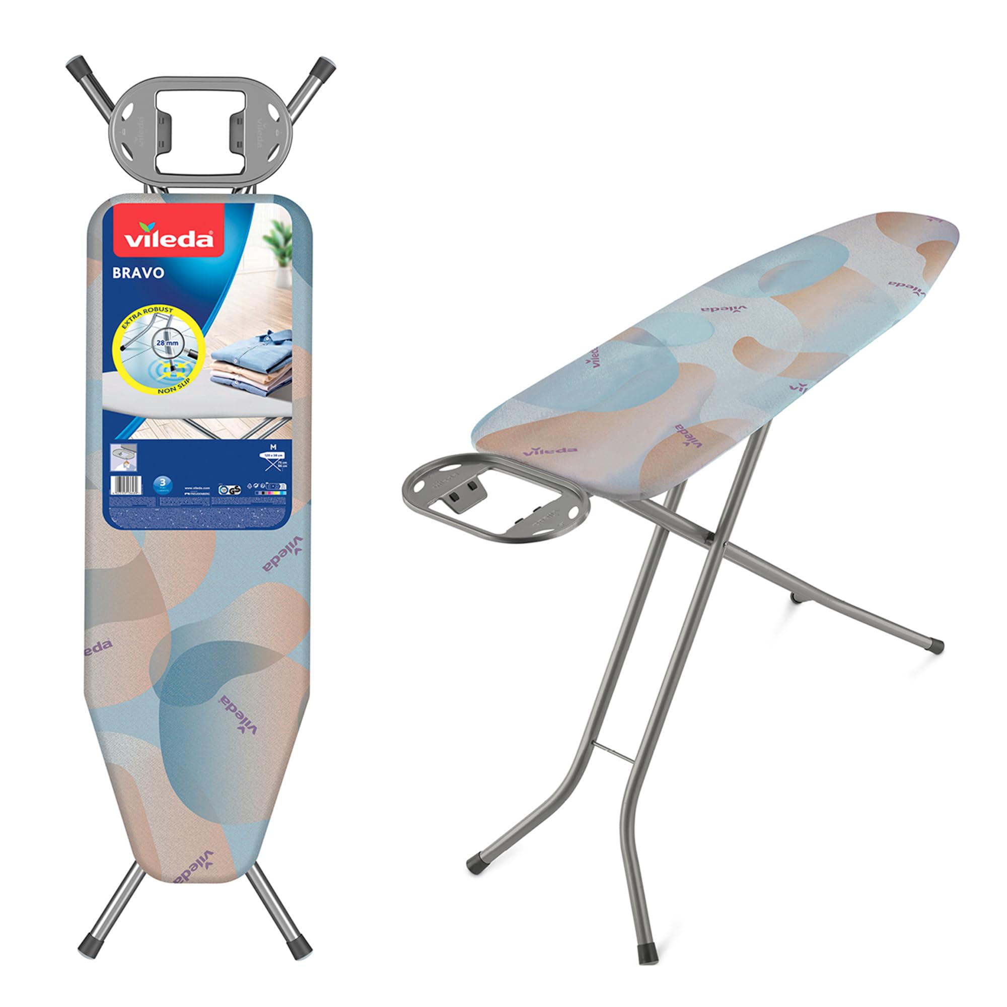 ViledaBravo Ironing Board, Blue, Medium, Metal, 120cm x 38cmOEKO-TEX STANDARD 100