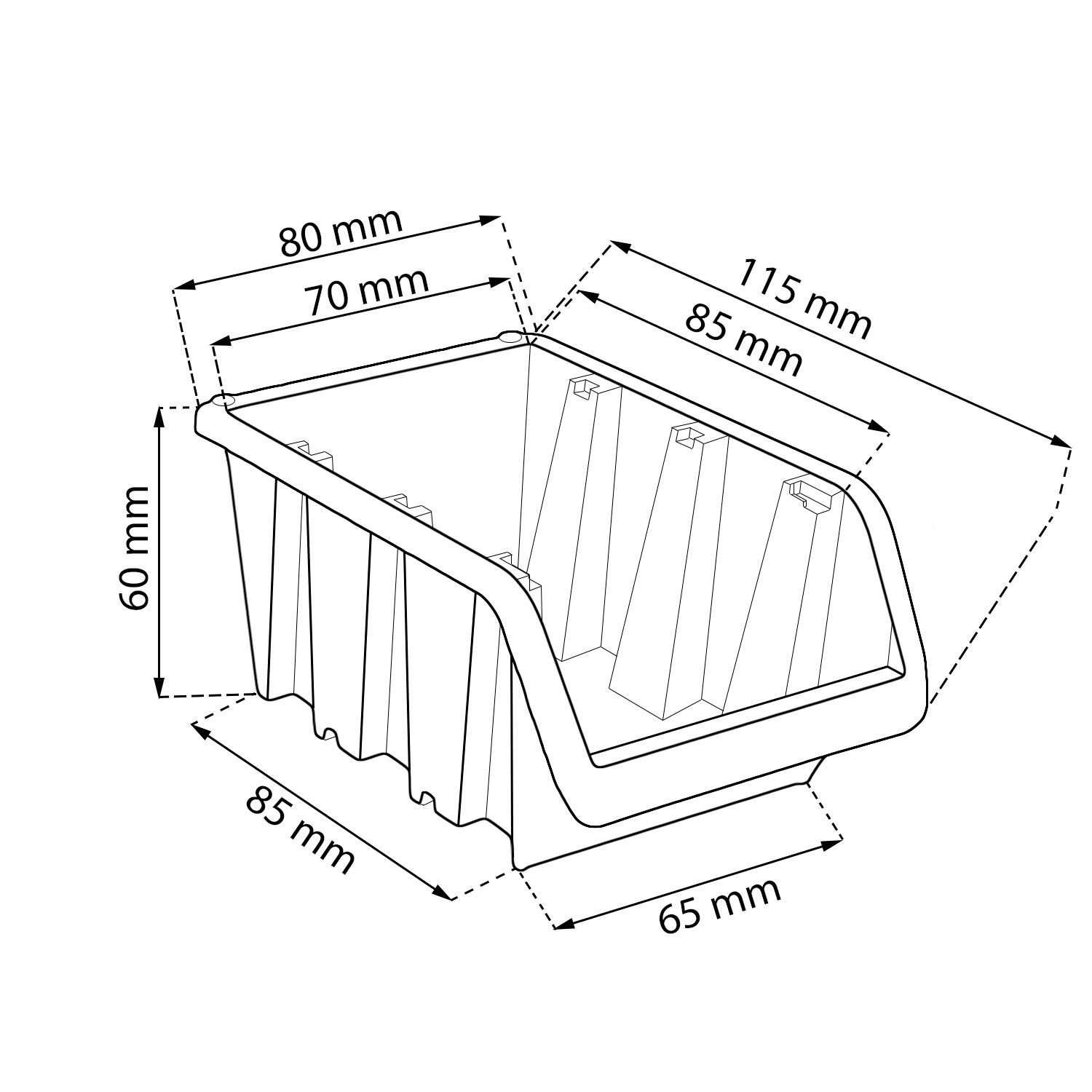 120 Stück Stapelboxen 0,5 Liter Lagerkiste Lagerbox Sichtlagerkasten Box 115 x 80 x 60 mm Schwarz