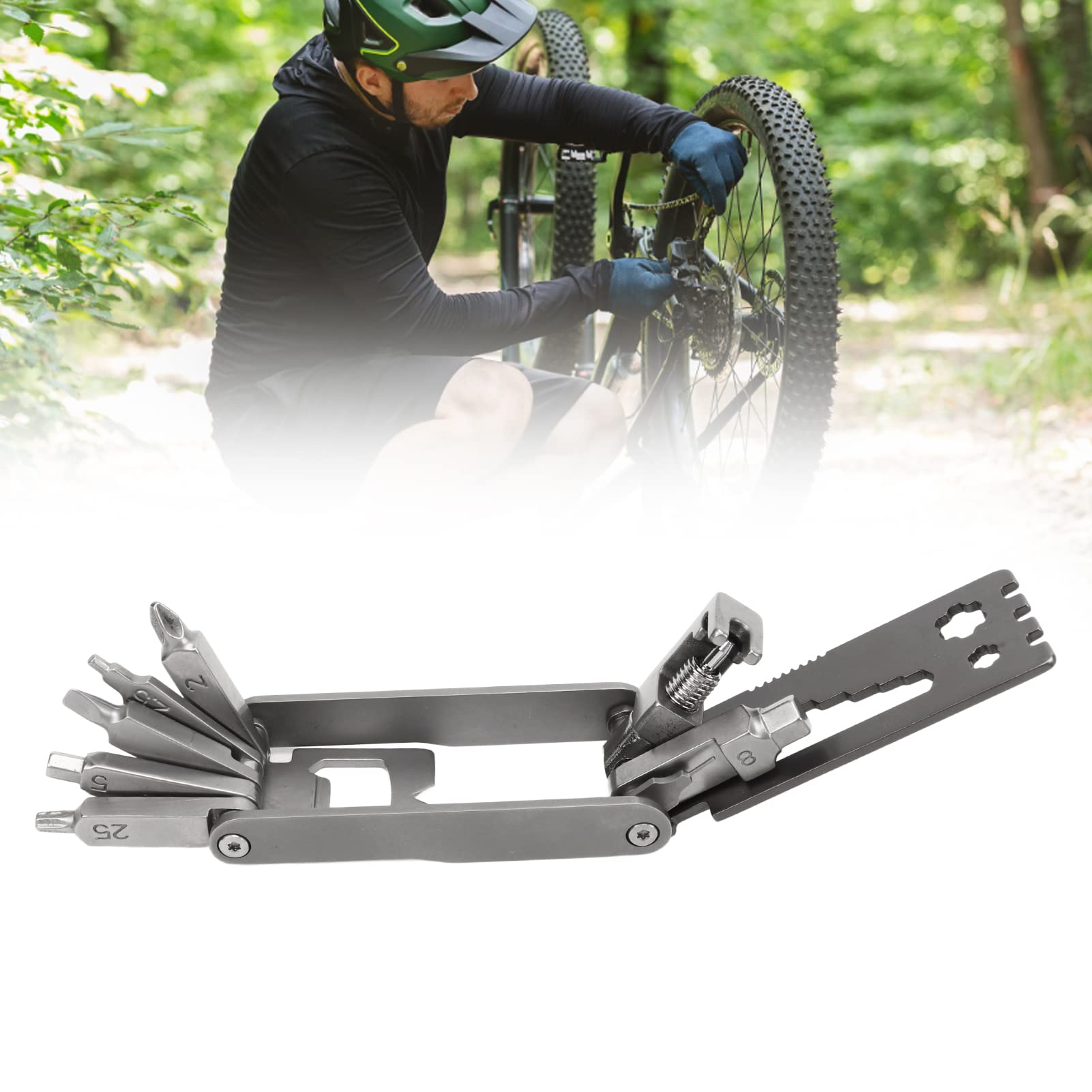 Topyond Bike Multi Tool Stainless Steel,17 in 1 Multi Function Bicycle Multitool,Foldable Portable,Bike Chain Repair Kit for Outdoor