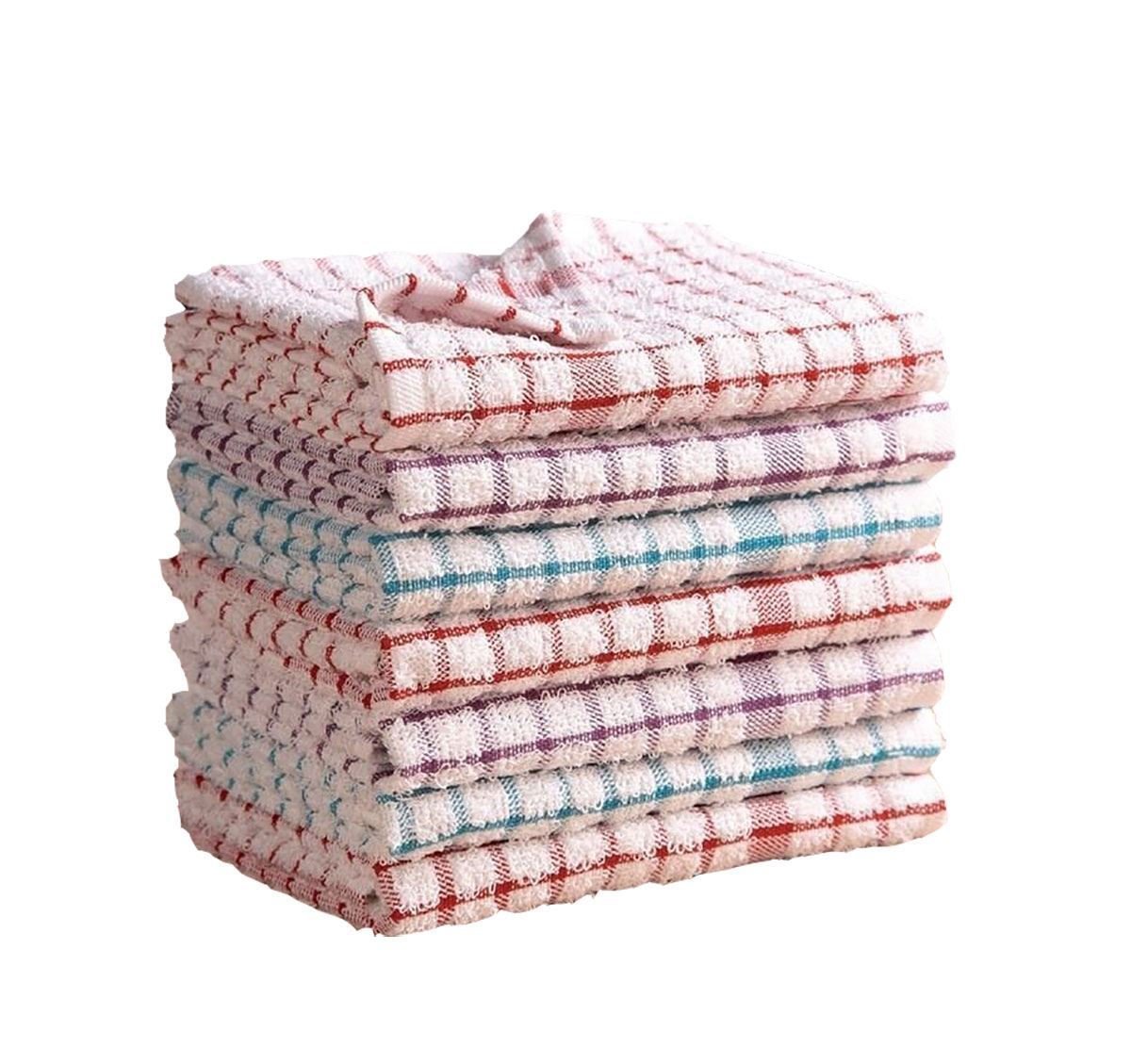 Ma Online Terry Tea Towel 100% Cotton Multi Check Kitchen Dish Cleaning Absorbent Towels Pack Of 2
