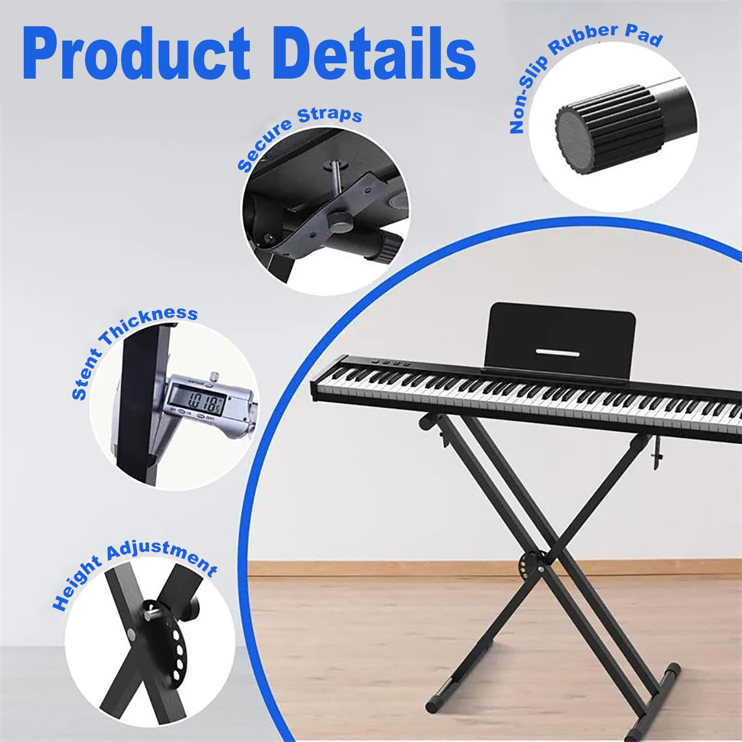 Supporto Tastiera Musicale,Sgabello Pianoforte Regolabile,Regolabile in Altezza,Doppio X-Frame Keyboard Stand Set di Sgabelli per Tastiera Pieghevole,Panchetta Imbottita Regolabila in 4 Posizioni