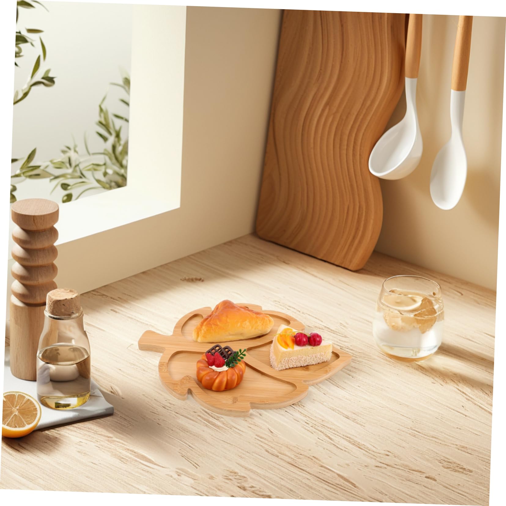 VOSAREA Plat de Service en Bois de Feuille, Compartimenté, pour Fruits