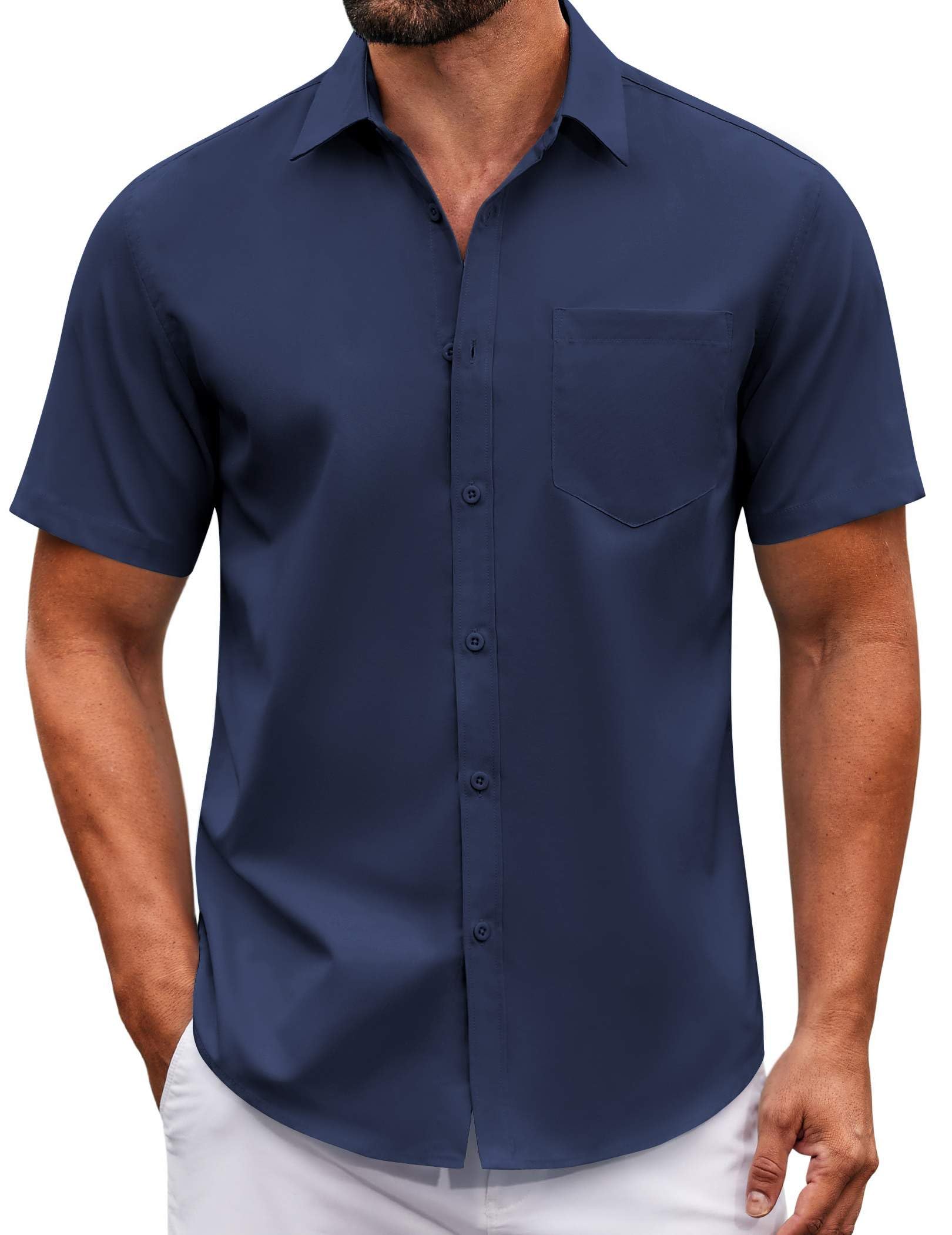 COOFANDY Mens Casual Button Down Shirts Short Sleeve Summer Untucked Dress Shirt with Pocket