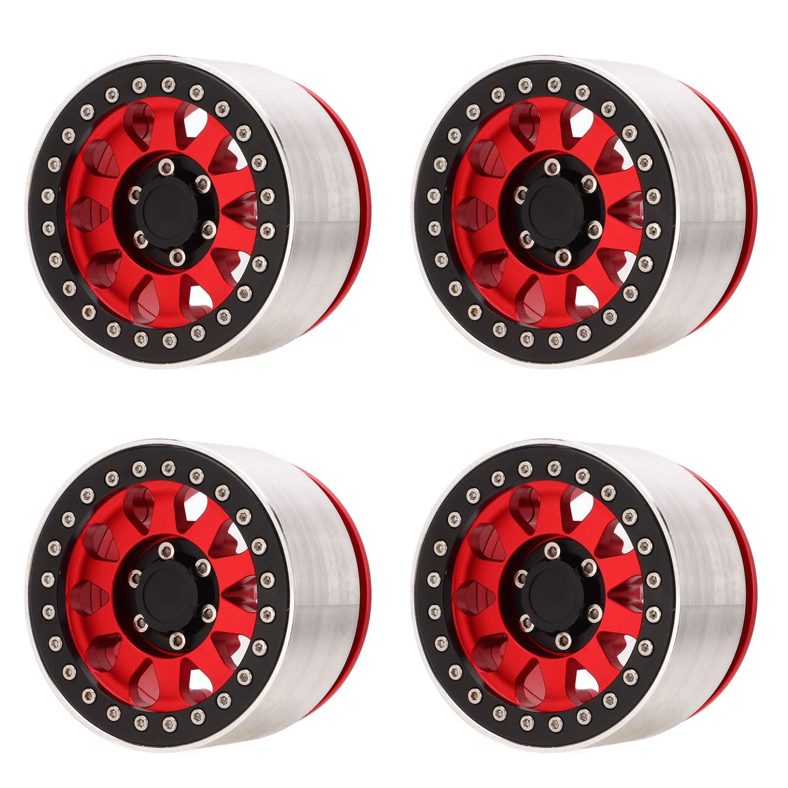 Jantes de roue pour voiture RC, lot de 4 pièces : jantes de rechange en alliage d’aluminium pour voitures RC SCX6 1/6, jantes légères et durables de 2,9 pouces offrant un excellent (Rouge)
