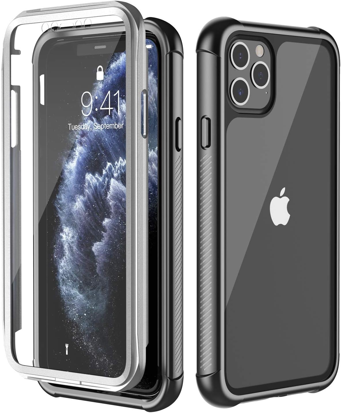 Red2Fire Designed for iPhone 11 Pro Max Case, Built-in Screen Protector 360 Degree Full-Body Rugged Clear Bumper Case for iPhone 11 Pro Max Cases Release 2019 (Black/Clear)