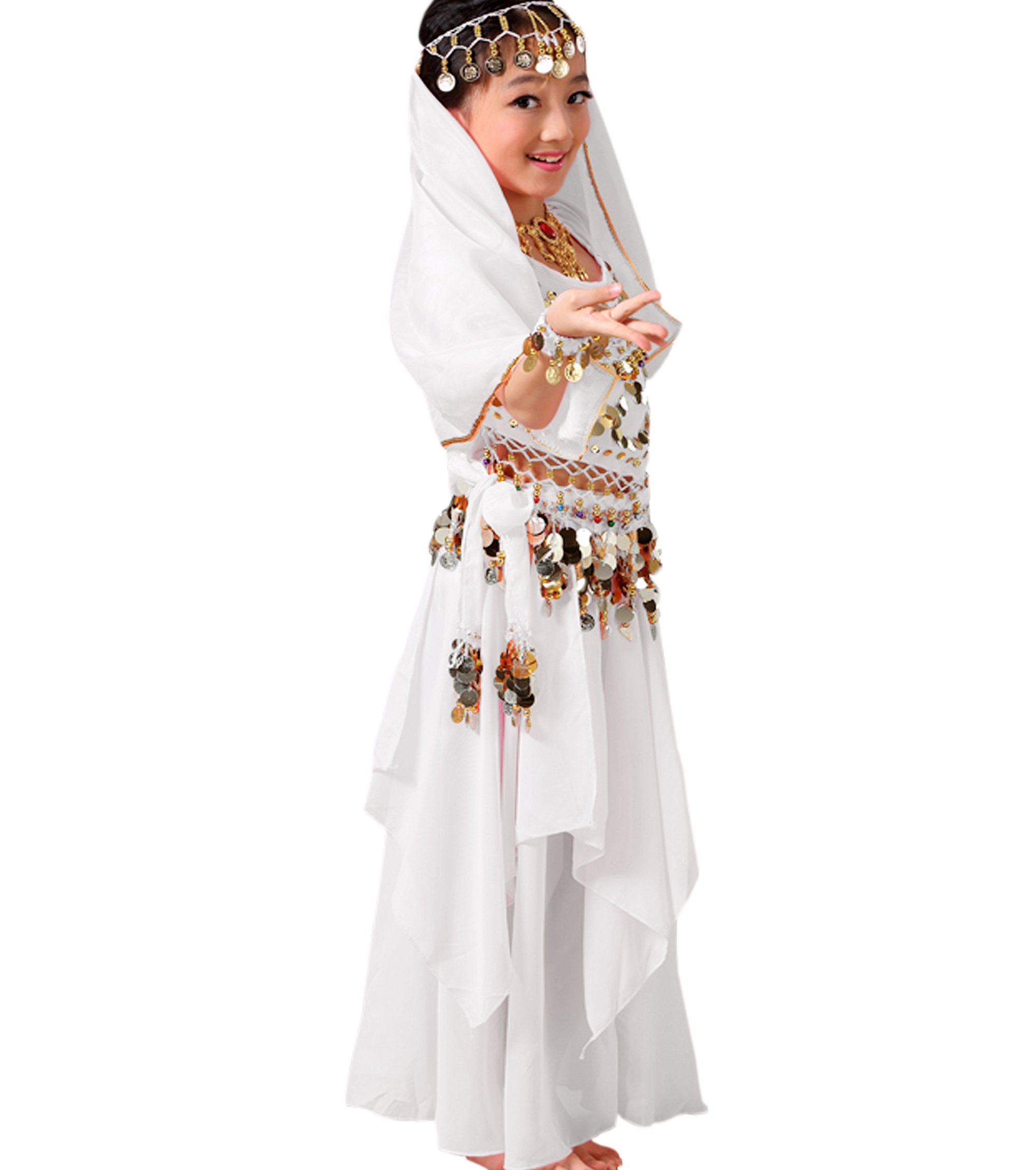 Astage Girl Halloween Belly Dance Costume Outfit Indian Oriental Carnival Set White S