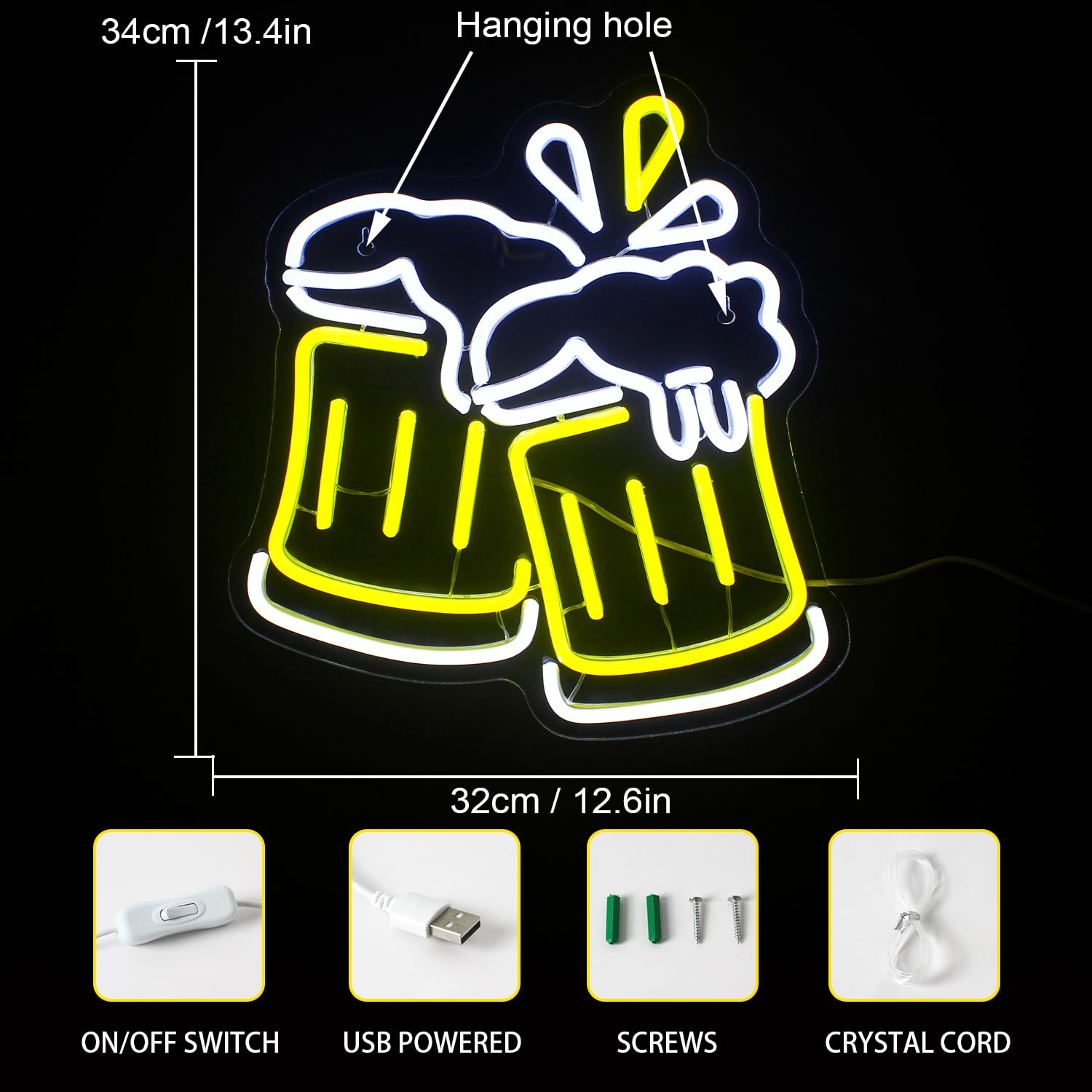 Bier Neon Schild Gelb Cheers Neon Lichter Led Bier Geformte Neon Schild Weiße Bar Licht Leuchtreklame Neonlicht (Beer cheers)