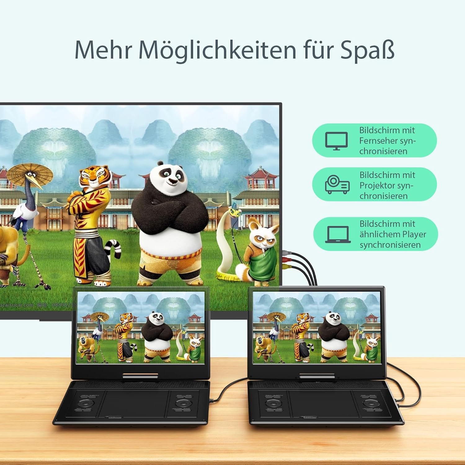 Yoton 16,9" Tragbarer DVD-Player mit 14,1" HD-Schwenkbildschirm für das Auto, 4-6 Stunden Akkulaufzeit, Intelligente Speicherwiedergabe, USB/SD-Unterstützung [Kein Blu-ray Support]