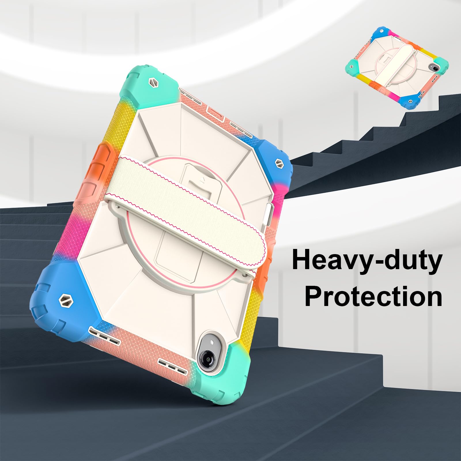 Custodia per Lenovo Tab idea Pro Gen 2 (TB390) 2026, custodia protettiva antiurto resistente con supporto rotante, portapenne, cinghia da polso e tracolla, guscio multifunzione (blu colorato)