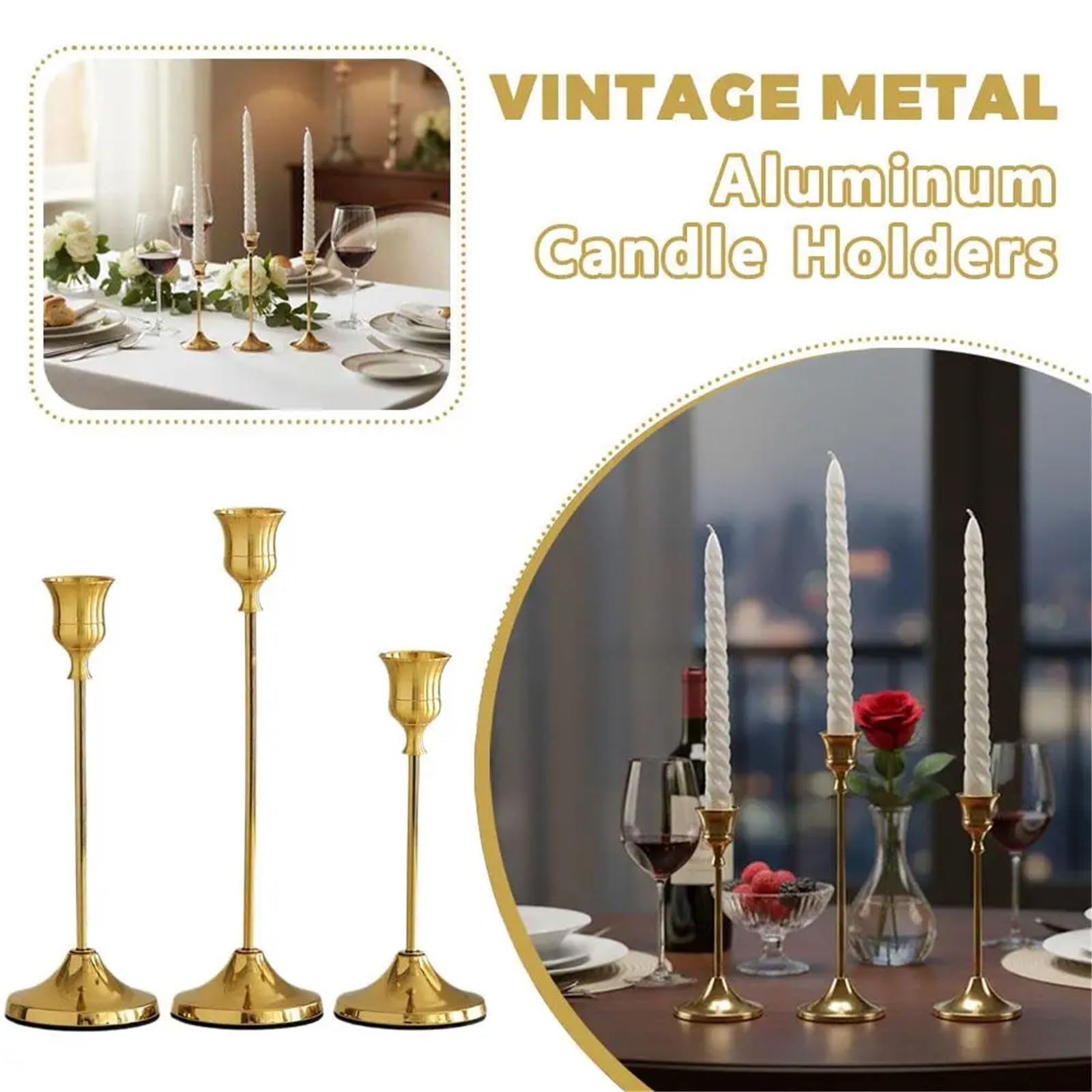 3 Stück Vintage Elegante Tisch-Kerzenhalter Kerzenständer Hochzeit Metall-Dekor for Zuhause, Hotel, Weihnachten Für Wohnzimmer Garten Wandmontage(Silvery)