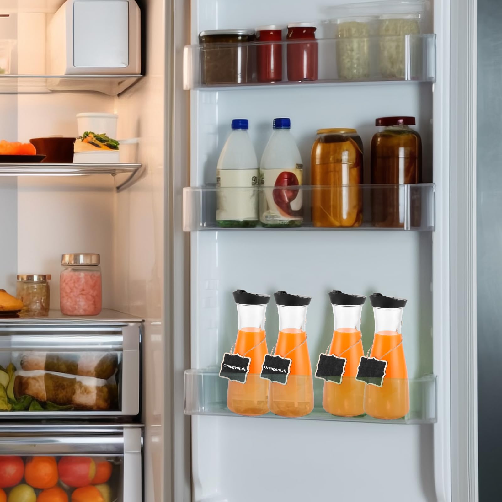 Caraffa in vetro, set da 3 pezzi, 1 litro con coperchio, caraffa in vetro con coperchio, brocca in vetro per latte, bevande succo, tè freddo, bevande fatte in casa