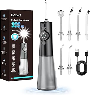 Water Flosser Teeth Pick: 300ML & LED Display 5 Modes Rechargeable Dental Flossers for Braces,Sensitive Gums, Portable Flossing for Teeth Cleaning, IPX7 Waterproof Cordless for Home Travel Use