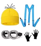 Halloween Costume Accessories Adults Kids, Yellow Beanie hat/Goggles/Gloves/Suspenders for Halloween Cosplay Party Set, Funny Halloween Costumes for Women Men 2025
