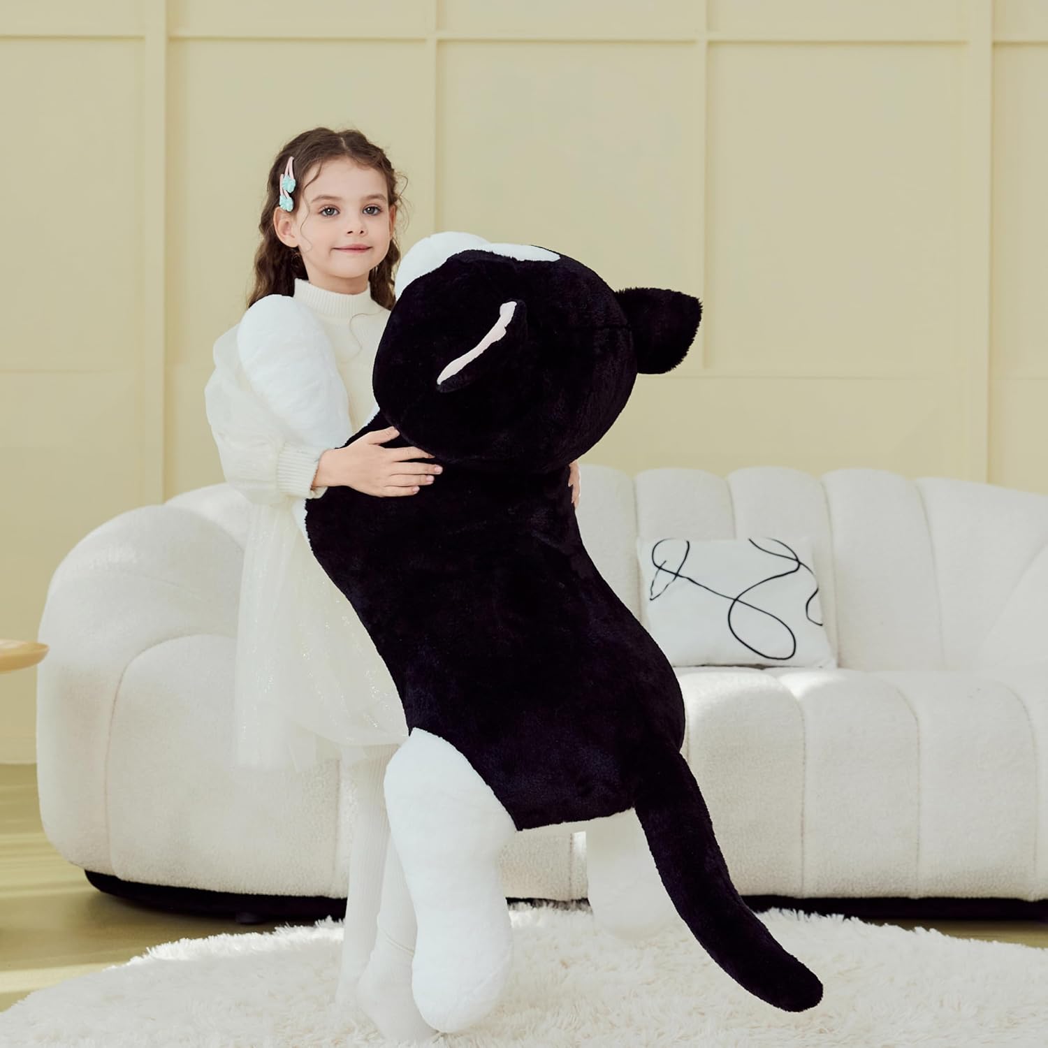 IKASA Giant Cat Tuxedo Stuffed Animal Plush Toy,Big Large Jumbo Soft Toys,30" Cute Huge Size Fluffy Plushy Fat Oversized Plushie,Gifts for Kids - Image 6