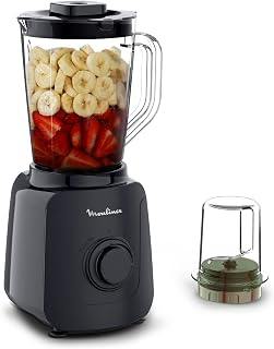 Moulinex Blendforce Essential, Frullatore Multifunzione con Ventilazione del Motore, 2 Velocità e Modalità Pulse, Tritaghiaccio, Lame in Acciaio Inox, Capacità 1.85 L, 450 W, Black Knight, LM4118