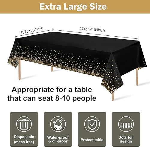 Miniatura 9 de Paquete de 12 manteles de plástico con lunares blancos y dorados mantel rectangular de plástico desechable para cumpleaños boda baby shower