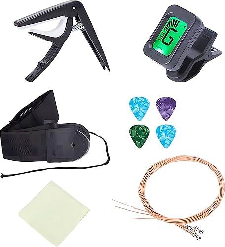 Miniatura 8 de Generic Kit de guitarra acústica de 41 pulgadas para adultos, principiantes, guitarras acústicas de viaje de madera con bolsa de concierto, afinador