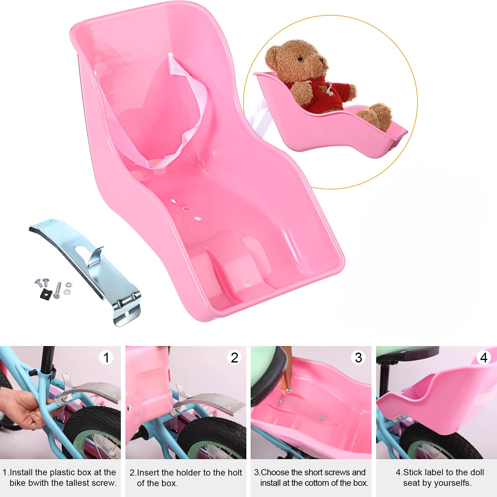 Asiento de bicicleta para muñeca con 30 calcomanías, cesta de bicicleta para niños, manillar de bicicleta, cintas coloridas, borla, margarita, campana de bicicleta para niñas, niños, 3