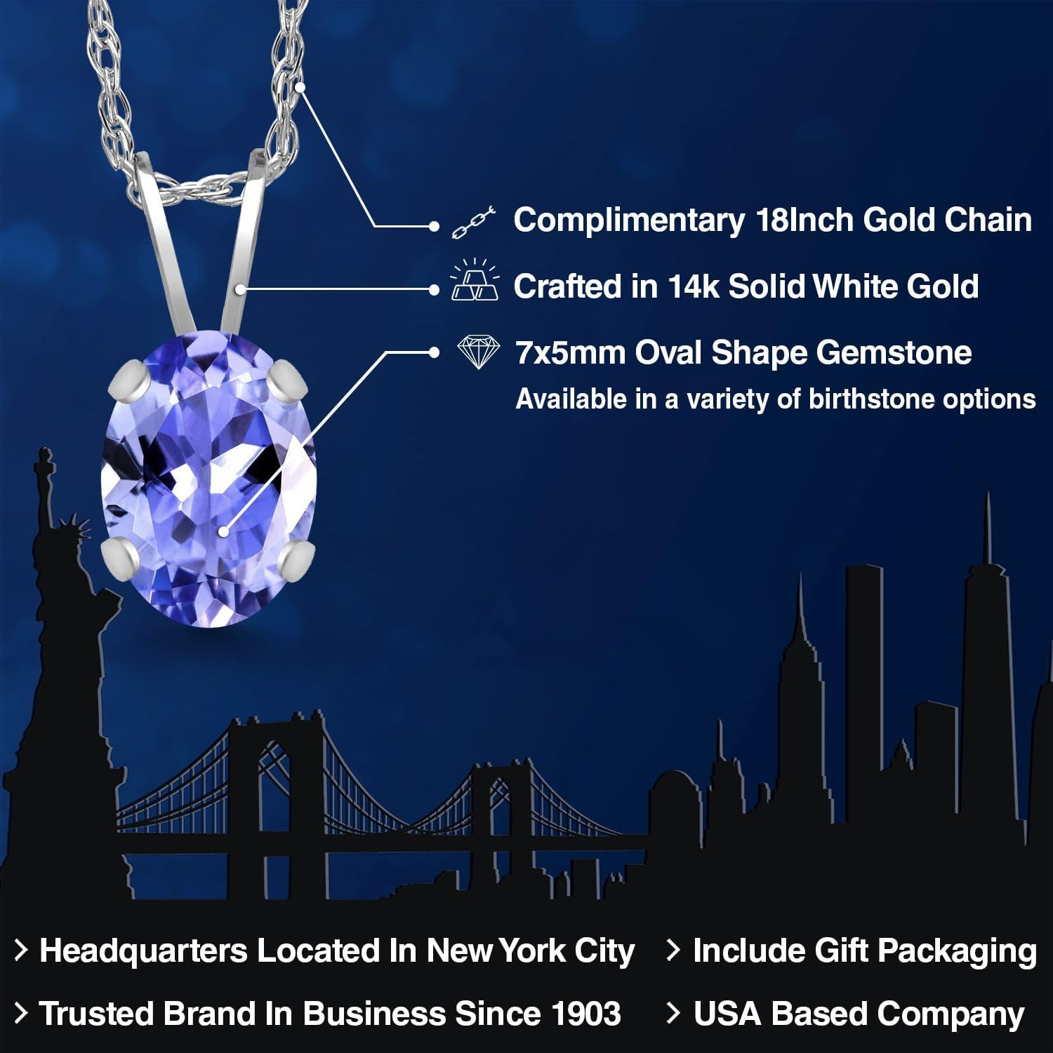 Gem Stone King 0.75 Ct Oval Blue Tanzanite 14K White Gold Pendant with Chain - Image 2