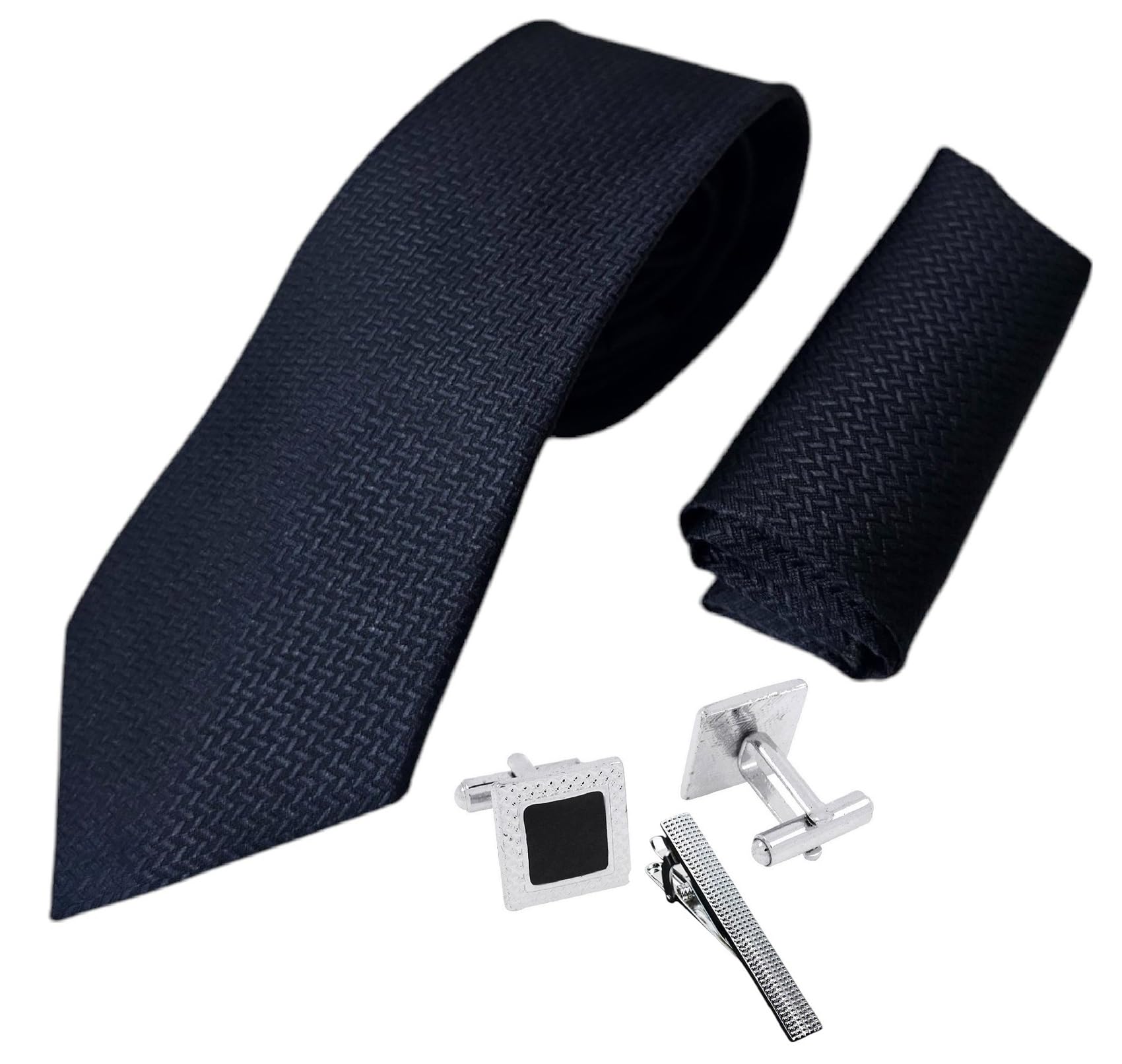 fashmade “where fashion is made” FashMade Premium Italian Silk Tie, Pocket Square with Square Brass Cufflinks & Silver Honeycomb Tie Pin Combo in Leather Gift Box for Men – Formal & Wedding Set tp-16-picture-28