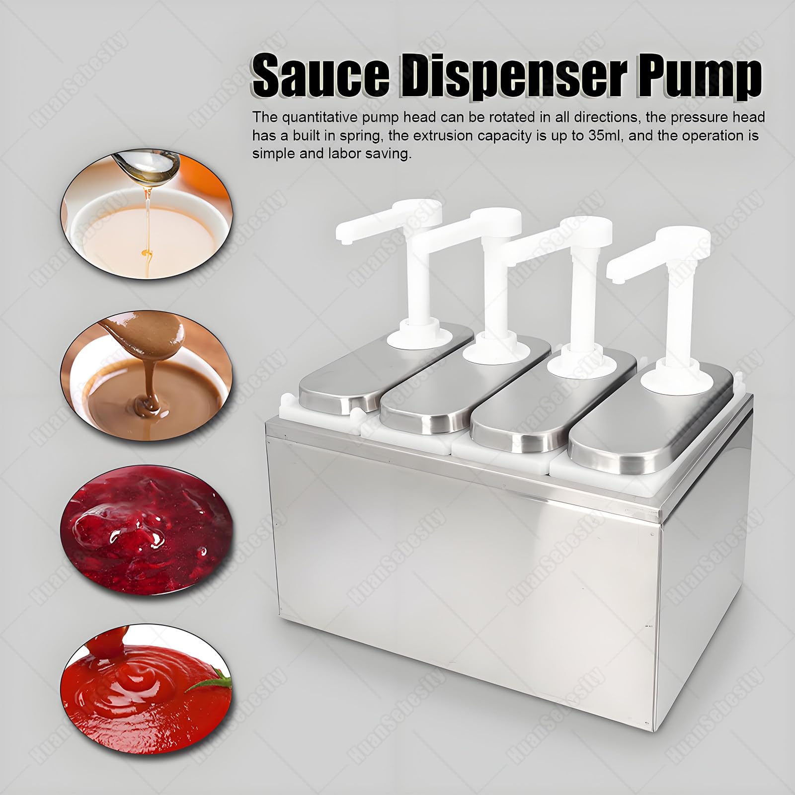 Stazione di Pompaggio per Condimenti in Acciaio Inossidabile,Catering Dispenser per Salse da 2l,Barattolo Rimovibile,per Insalata,Salsa di Soia E Maionese,Olio D'oliva 5 Pompe 4Pumps2L
