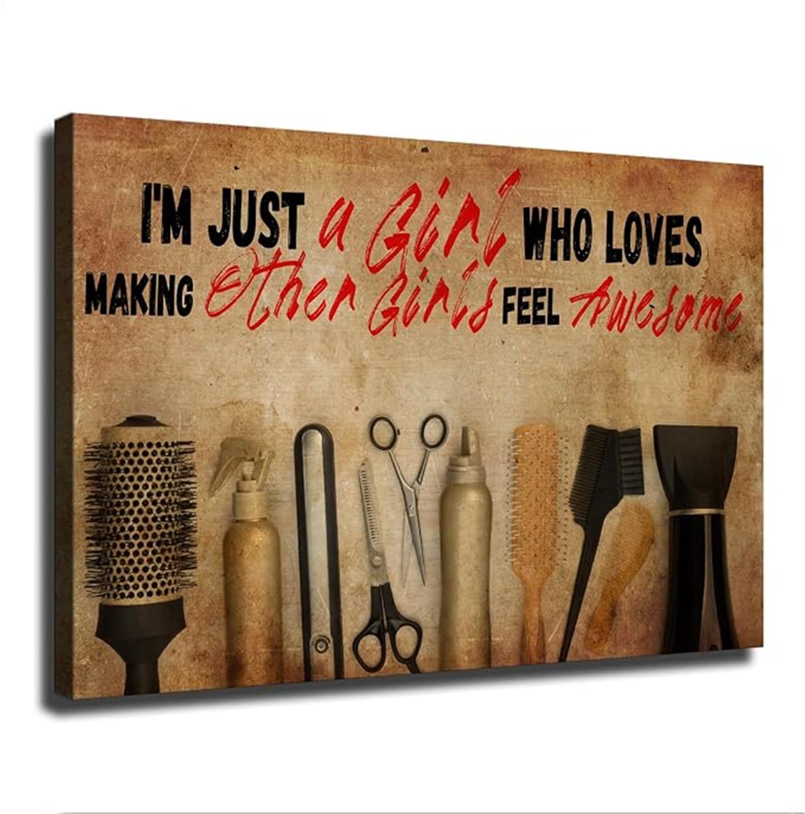 NWPNLXEA I‘m Just A Girl Who Loves Making Other Girls Feel Awesome Retro Canvas Print for Beauty Salon Home Framed,08x12inch(20x30cm)