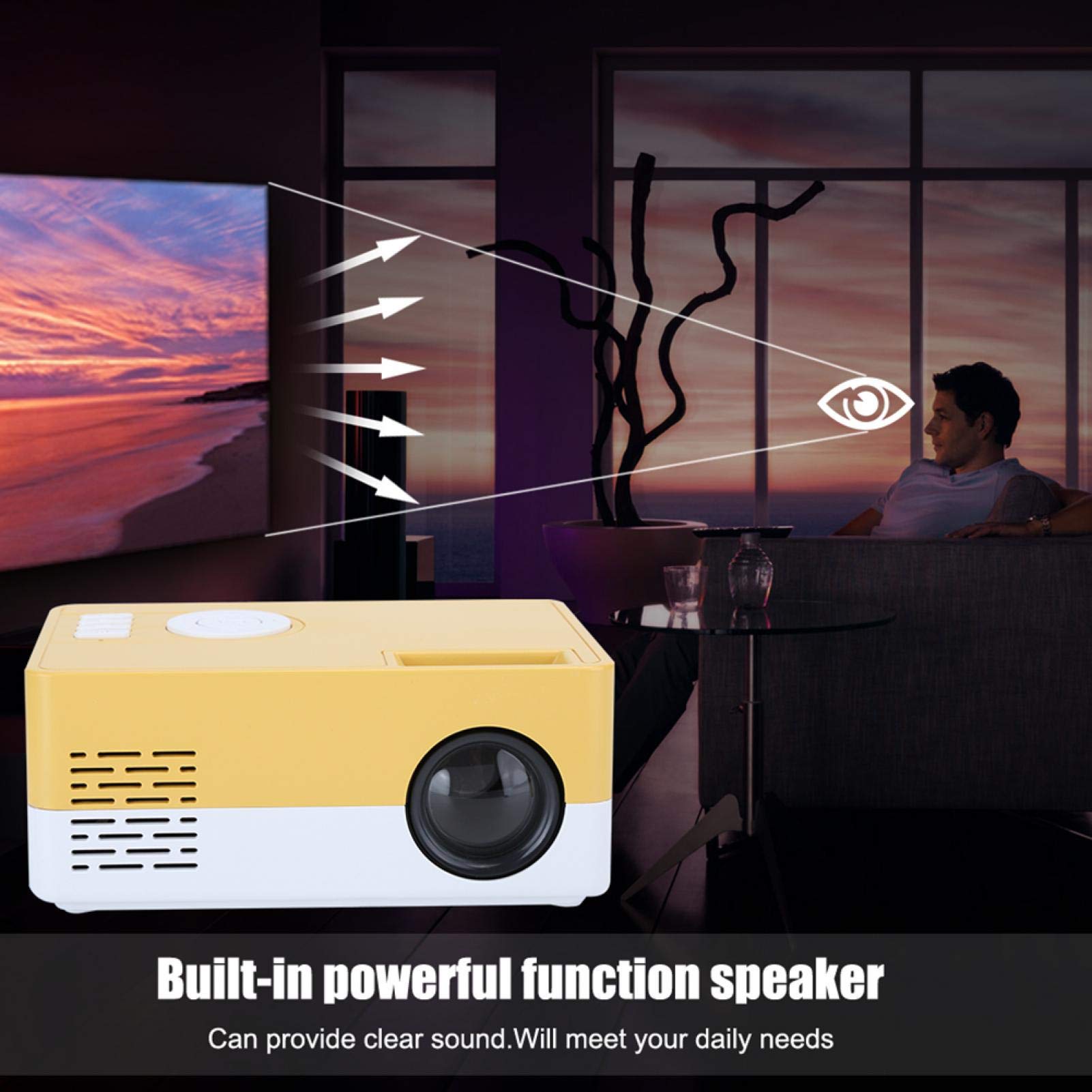 Proiettore per Esterni, videoproiettore 1080p Full HD ad Alta Definizione Dimensioni di proiezione da 20-80 Pollici con Telecomando per l'home Theater(#2)