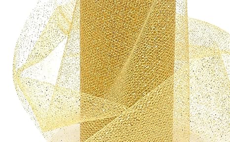 ProKart Premium Net Fabric Mesh Solid Glitter Cloth for Flower Bouquet, Trousseau Packing, Fabric for Gift Wrapping, Party Hall Decor, Sweet Boxes, Gift Decoration (5 Meters, Rich Golden)