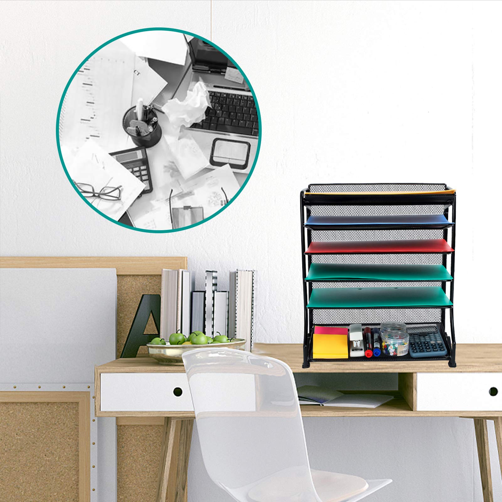 Samstar Letter Tray Organizer, 6Tier Mesh Desk File Organizer Paper