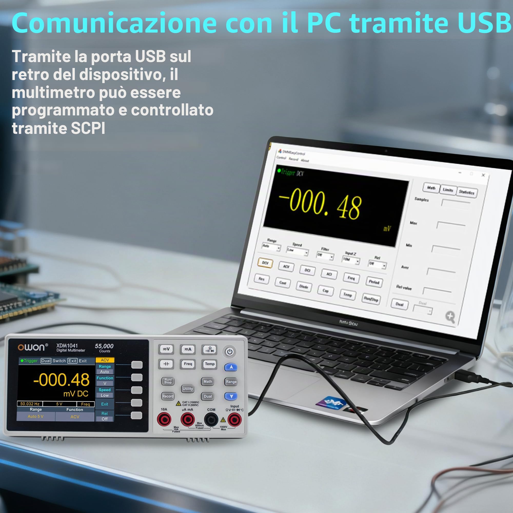 OWON XDM1041 Multimetro Multitester Multimetro Leggero Supporto Record Date SCPI Funzione 55.000 conteggi, 4 1/2 cifre con TFT LCD da 3,5 pollici