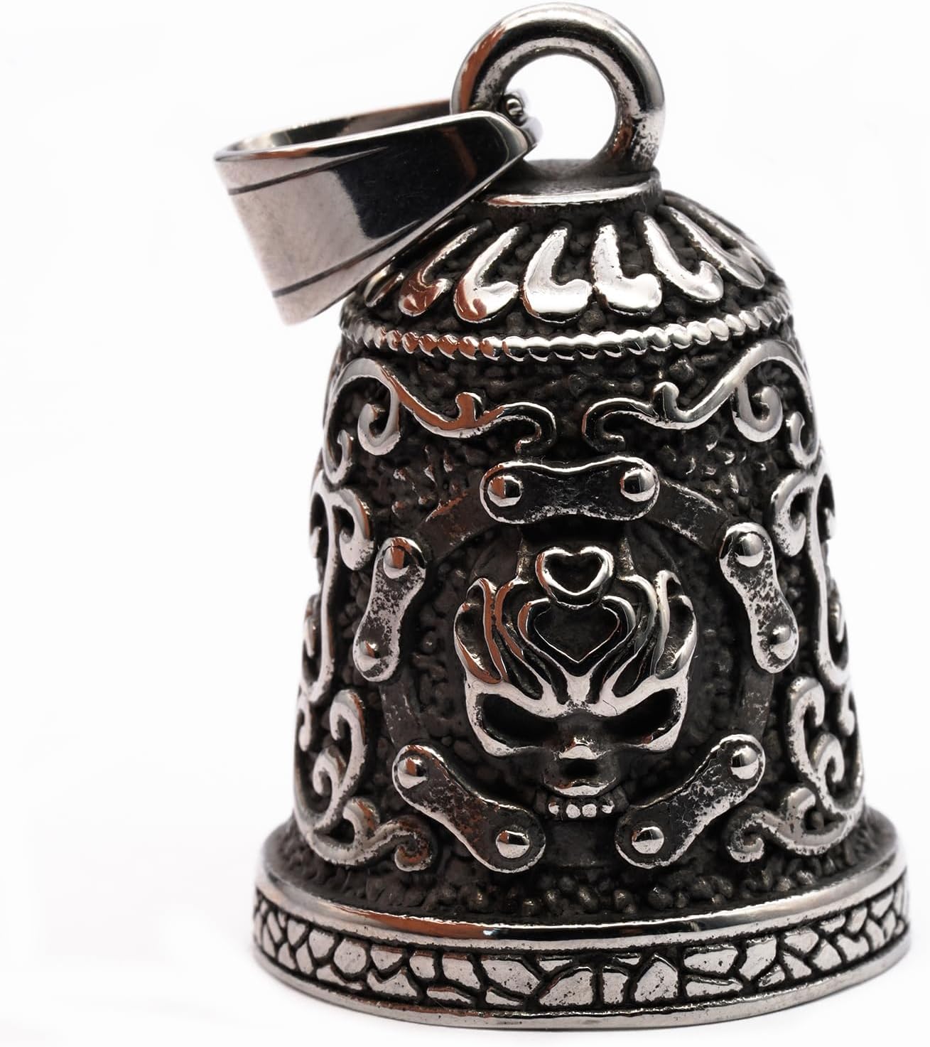 Old School Biker Skull Bell - Viking Warrior Skull Motorcycle Biker Bell Hanger or Key Chain for Good Luck on the Road