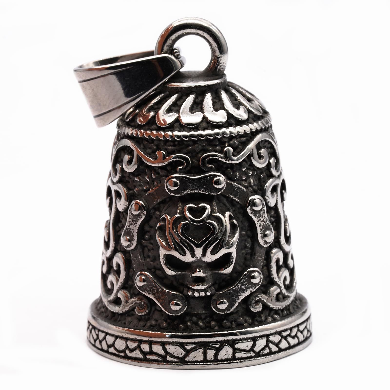 MOYOZZ Old School Biker Skull Bell - Viking Warrior Skull Motorcycle Biker Bell Hanger or Key Chain for Good Luck on the Road