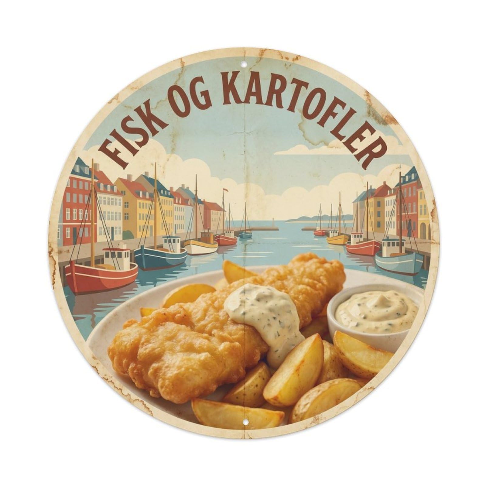 Denmark Fish And Chips Retro Seafood Culture Metal Tin Sign