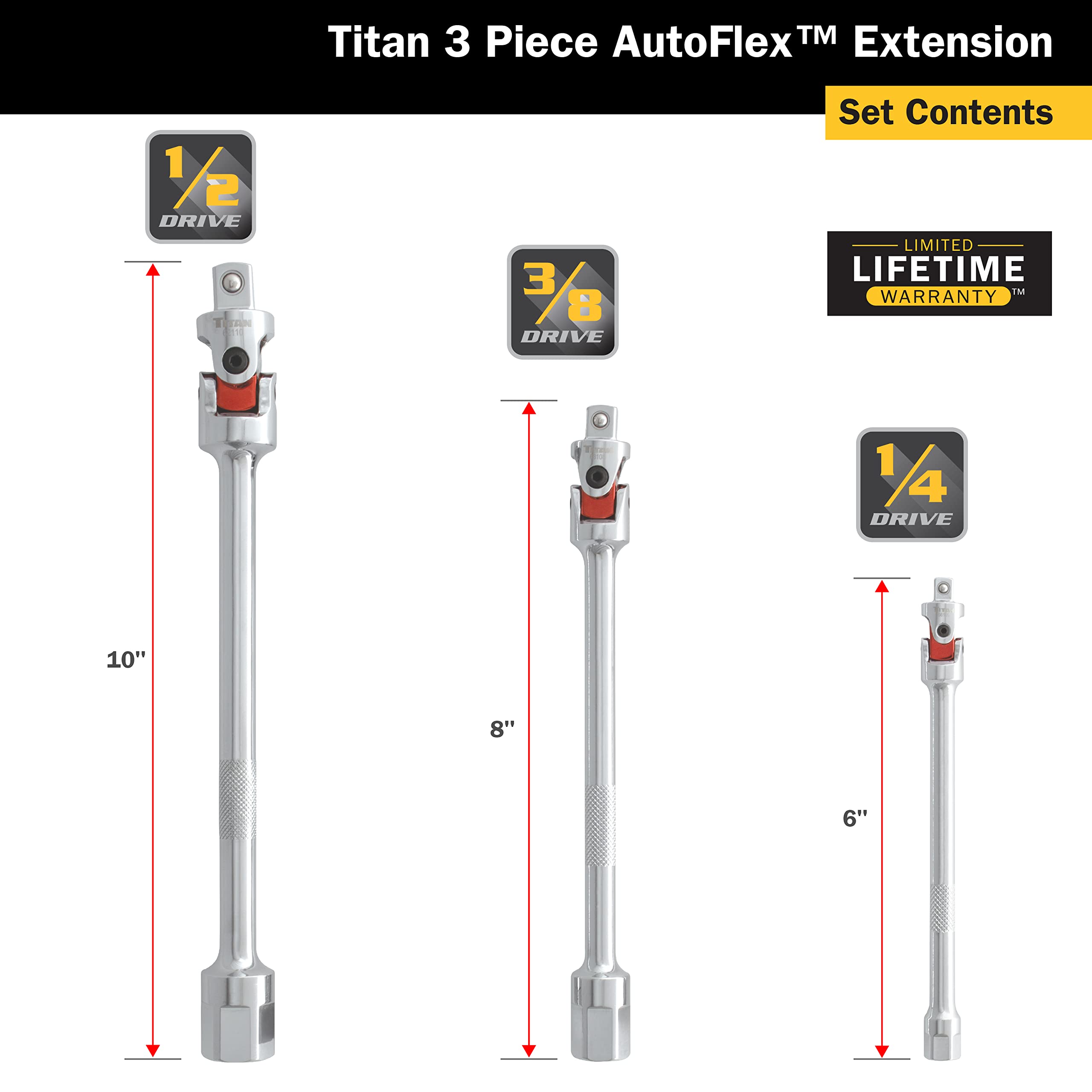 Titan 85154 3-częściowy zestaw uniwersalnych adapterów przedłużających do przegubów Auto Flex