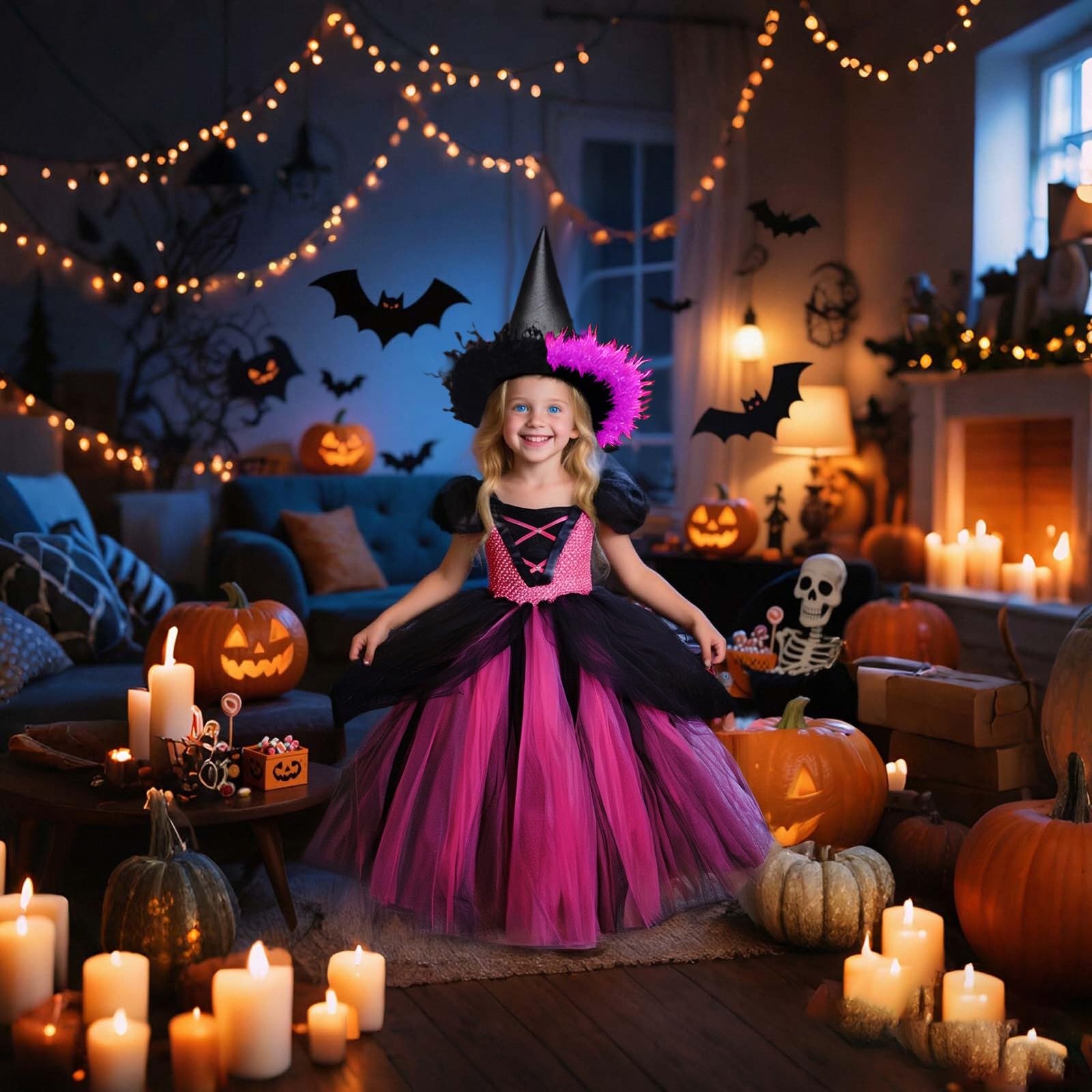 Vestiti Halloween Bambina 10 Anni - Vestito da festa per bambine, a maniche lunghe, per Halloween, per spettacoli, per bambini, comodo, elastico in vita, casual, da gioco