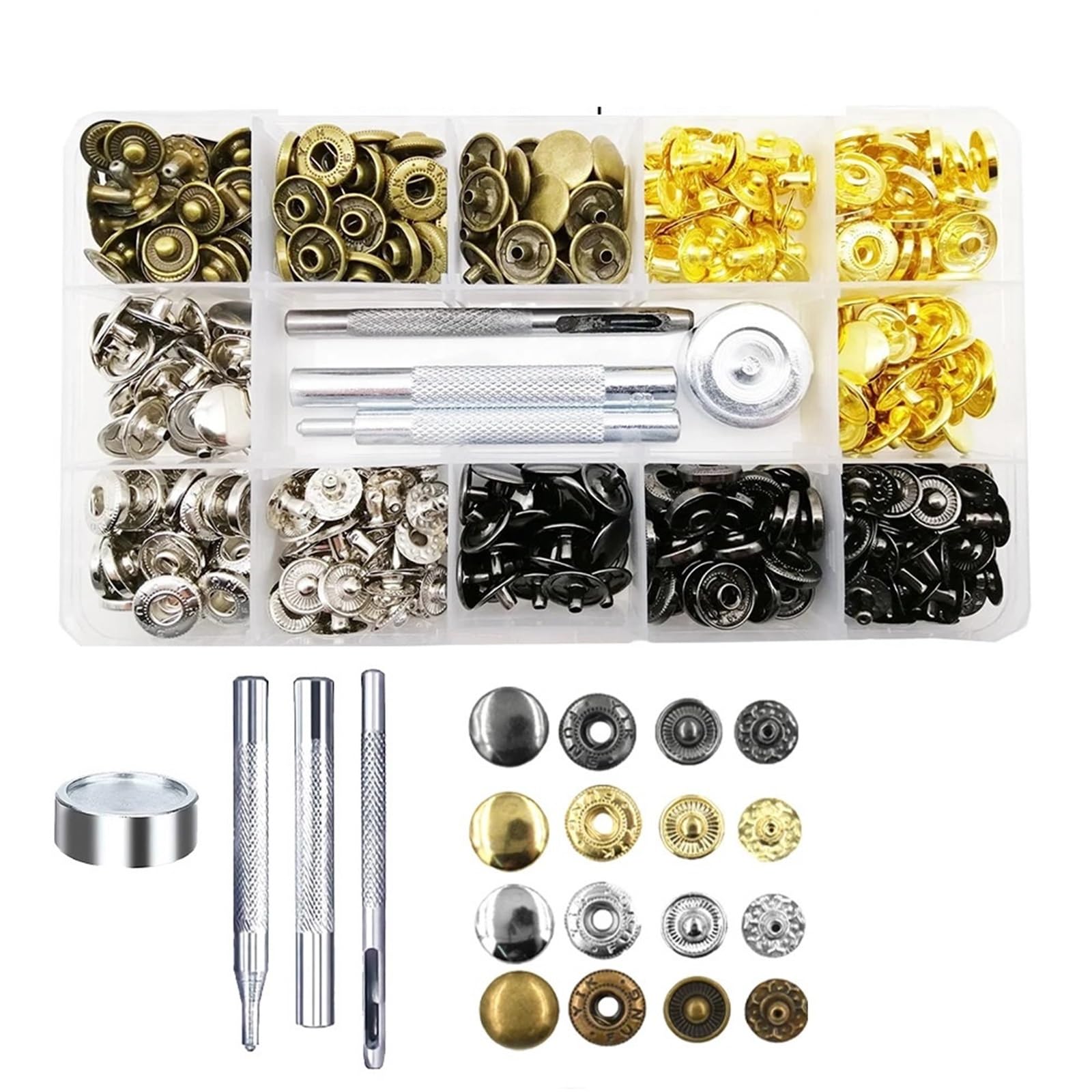 Xinglongs B1 Snap Button Fastener Kit 2Box 10Mm 12.5Mm Metal Snap Fastener Button Press Popper Tool Kit For Leather Bag Jacket Repair
