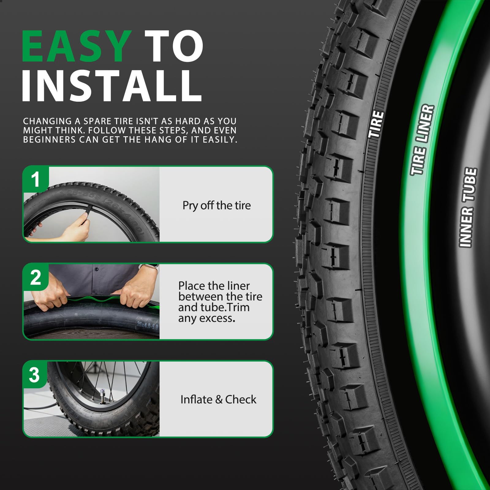 Hycline Fat Tire Liners, inserti in TPU da 110 mm per 20/24/26 x 11,4-12,7 cm, confezione da 2 | Lo scudo in TPU resistente aiuta a proteggere i tubi da detriti taglienti e aggiunge protezione per pneumatici Fat Bike