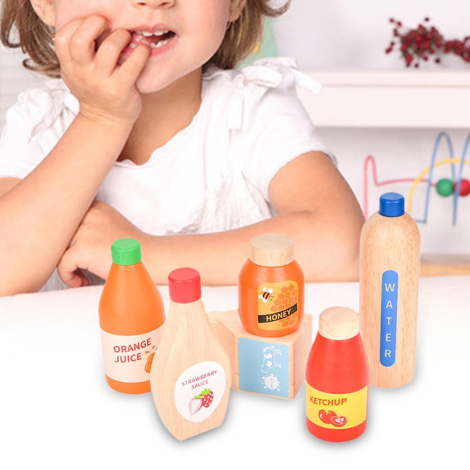 Ensemble de Petits Jouets en Bois Représentant des Aliments et des Boissons, Idéal pour Les Jeux D'imitation des Enfants (garçons et Filles).