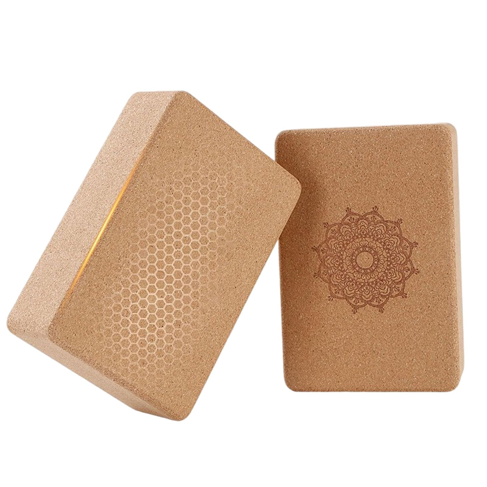 Juego de 2 bloques de yoga de corcho 100% natural –Flor de datura también para principiantes,meditación y pilates,accesorios de fitness,ayuda para regeneración,espalda,estiramientos y bloqueos,dos