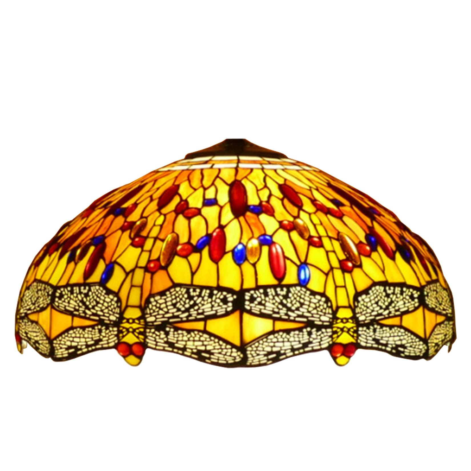 SaryEdge Tiffany Stained Glass Lamp Shade Replacement, Only 20 Inch Lamp Chimney, Dragonfly Design Red Blue Beads Fit for Table Lamp, Pendant Light, Floor Lamp, Ceiling Fixture,Green，Y，Yellow