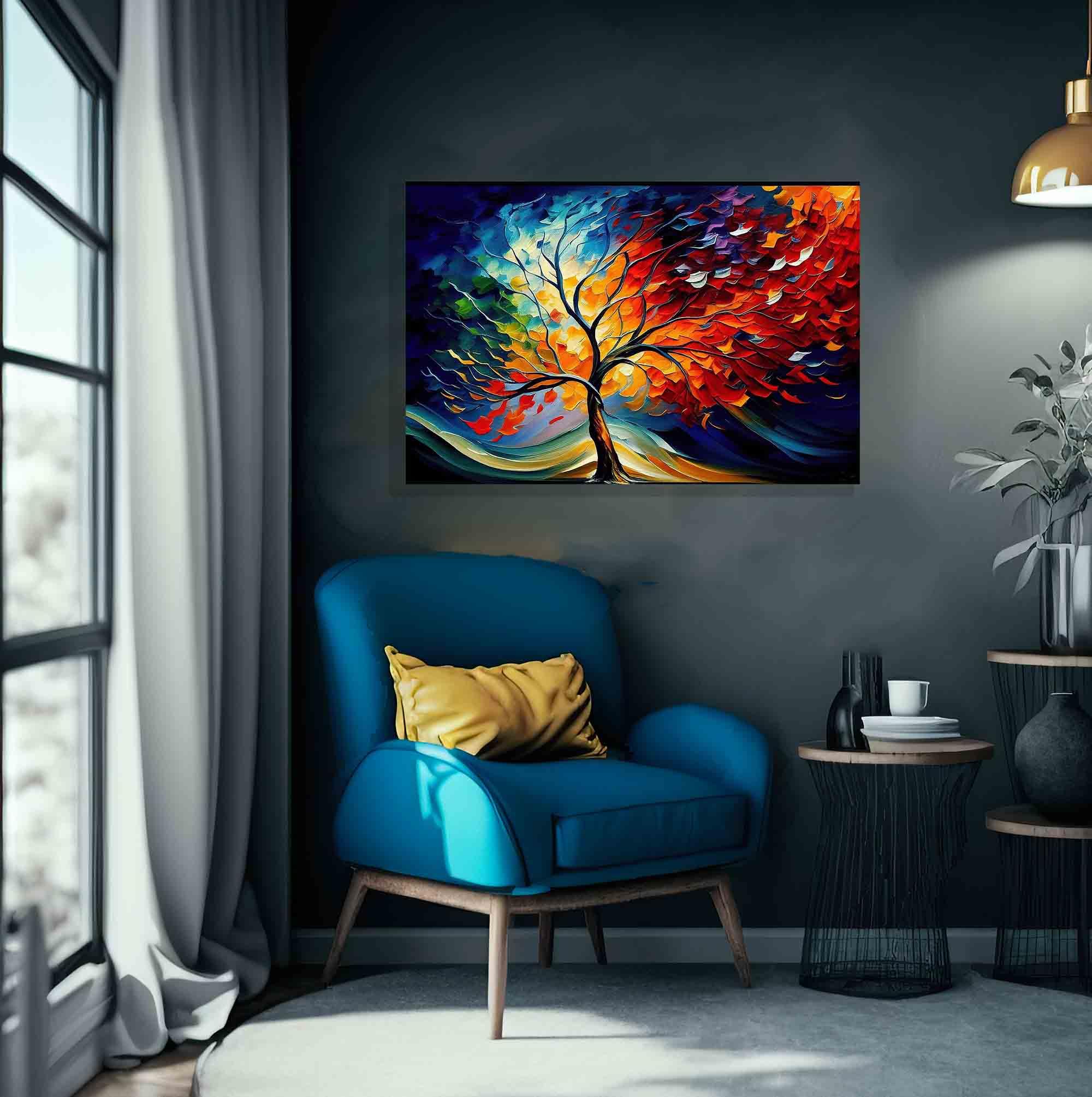 Artley Prints - Quadro moderno astratto su tela con albero della vita, per soggiorno, camera da letto, corridoio, cucina o ufficio - stampe colorate grandi 76 x 50 cm