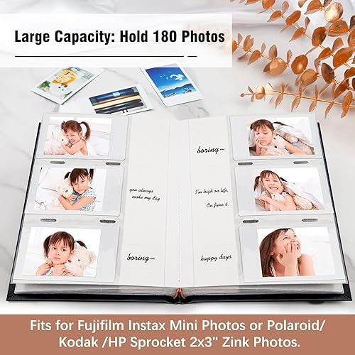 Miniatura 10 de Álbum de fotos para cámara Fujifilm Instax Mini, 180 bolsillos, álbum de fotos con espacio de escritura para Polaroid, cubierta de cuero, álbum de