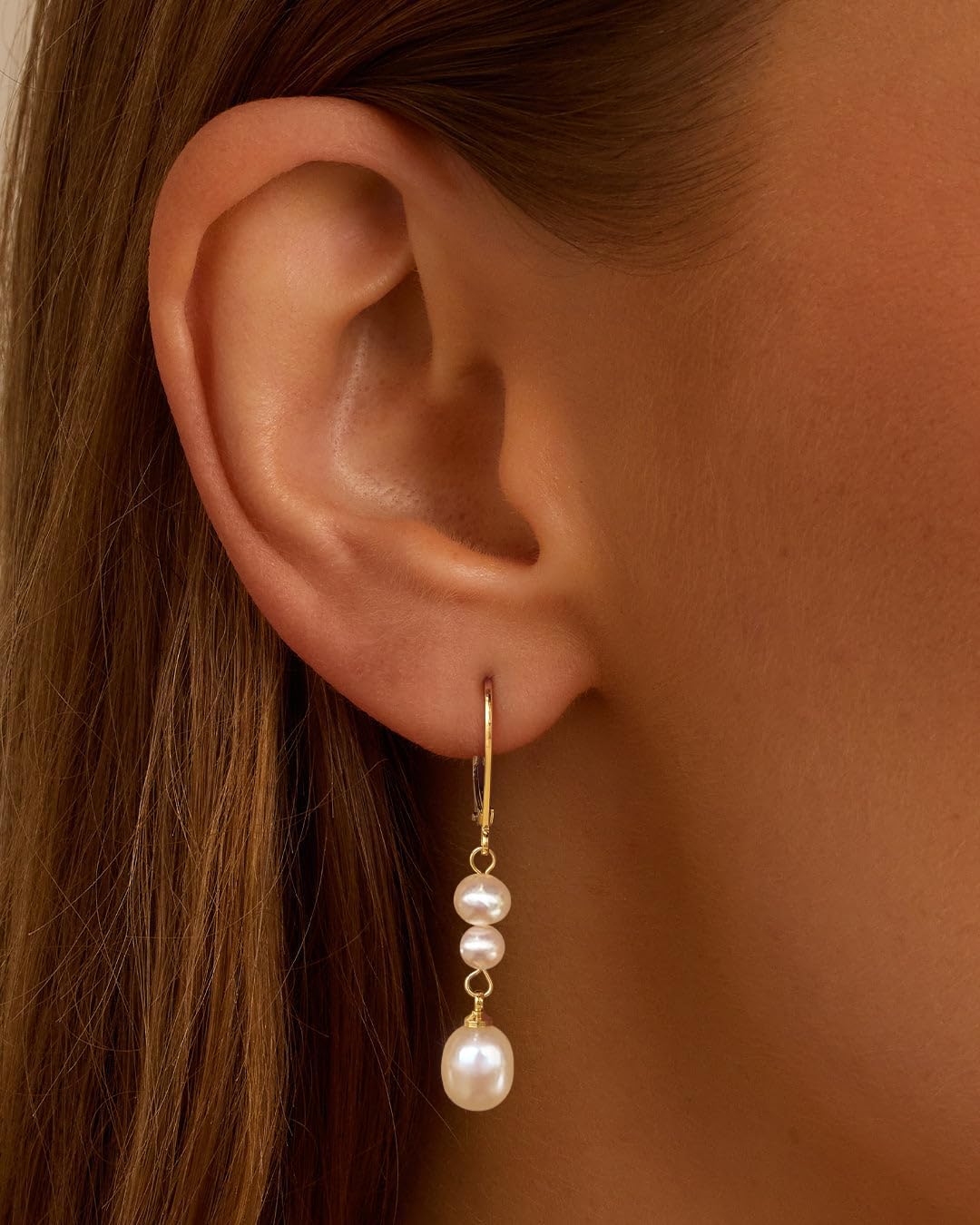 Freekiss Pearl Drop Earrings for Women Trendy: Bridal Wedding Earring Set 14K Gold Plated Dangle Elegant Earrings Non Tarnish Waterproof Dainty Jewelry for Women Mother's Day Gifts - Image 6