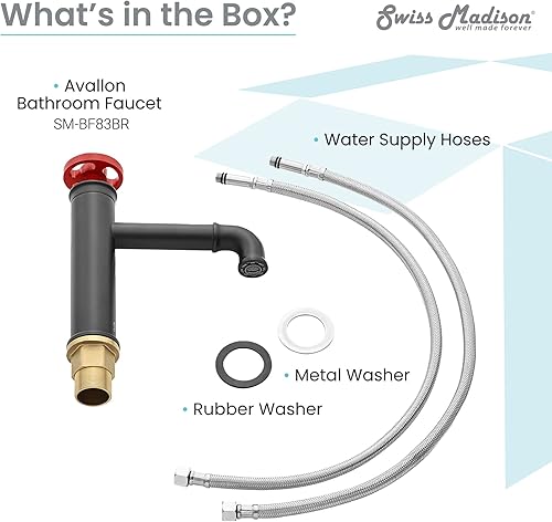 Miniatura 3 de Swiss Madison Well Made Forever Avallon - Grifo de baño con un solo agujero, rueda de una sola manija, color negro mate con mango azul