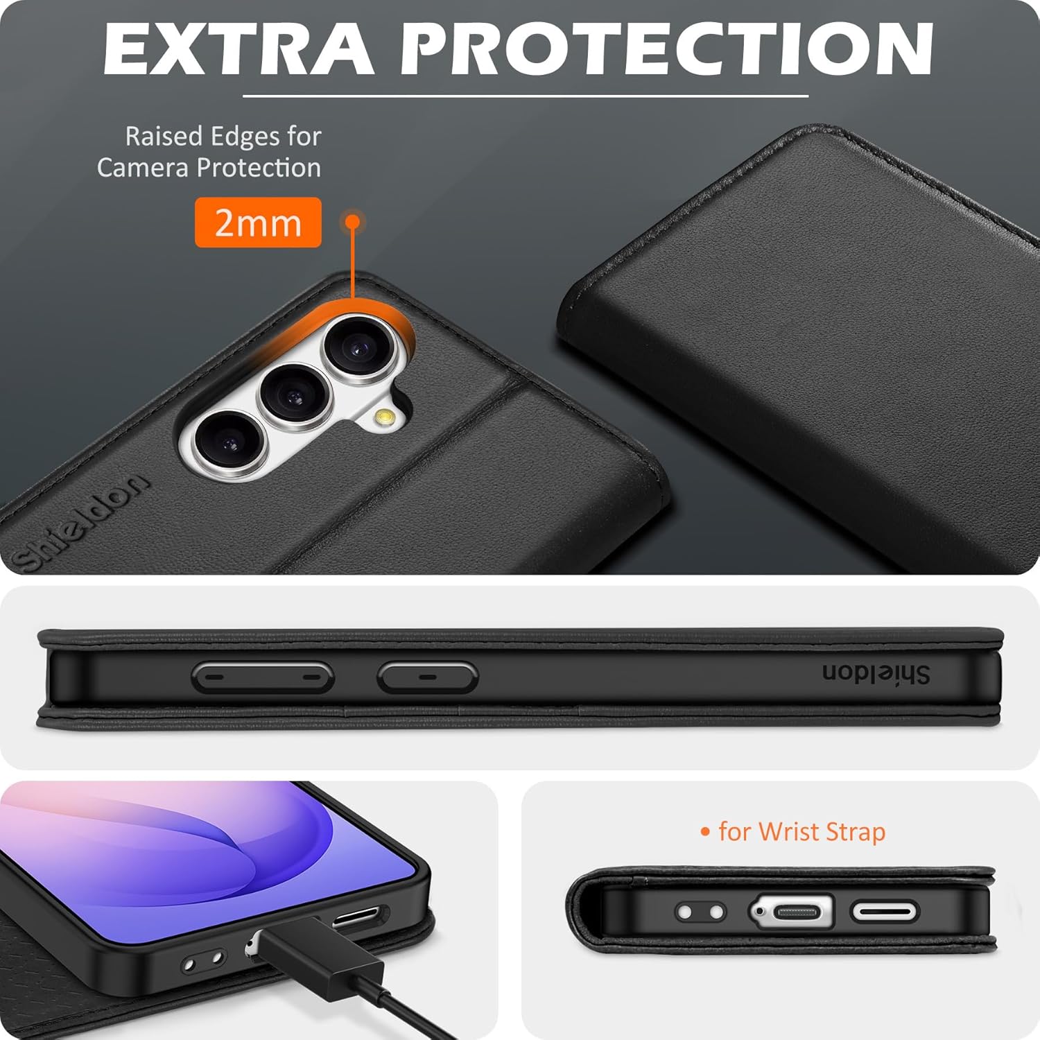 SHIELDON Wallet Case for Galaxy S26+ Plus 6.7", Genuine Leather Folio Magnetic Closure, Kickstand, RFID Blocking Card Holder, Full Protective Phone Cover Compatible with Galaxy S26+ 2026 - Black