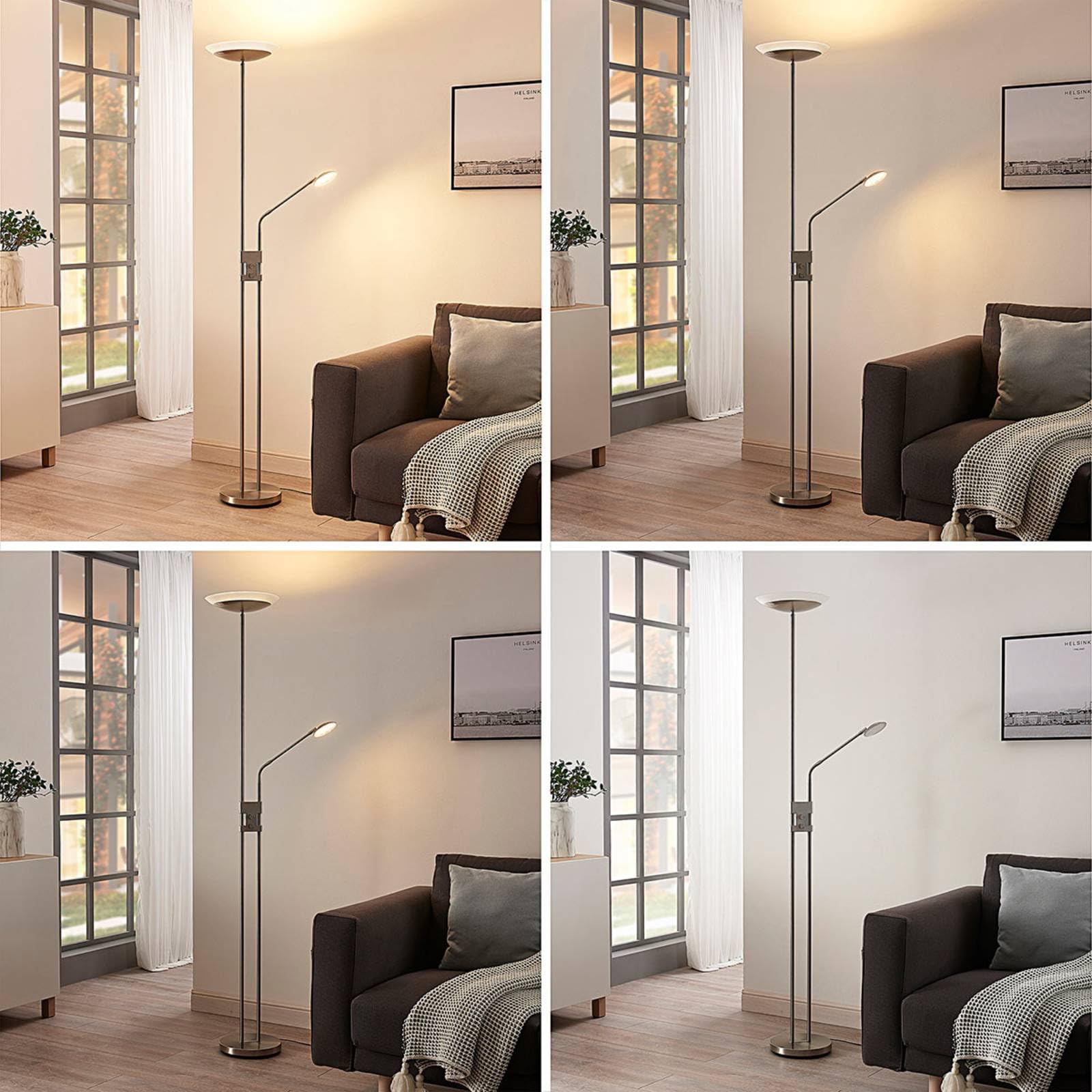 Lindby LED Stehlampe, Deckenfluter dimmbar verstellbarer Lesearm Standleuchte Metall Standlampe Wohnzimmerlampe Leselampe