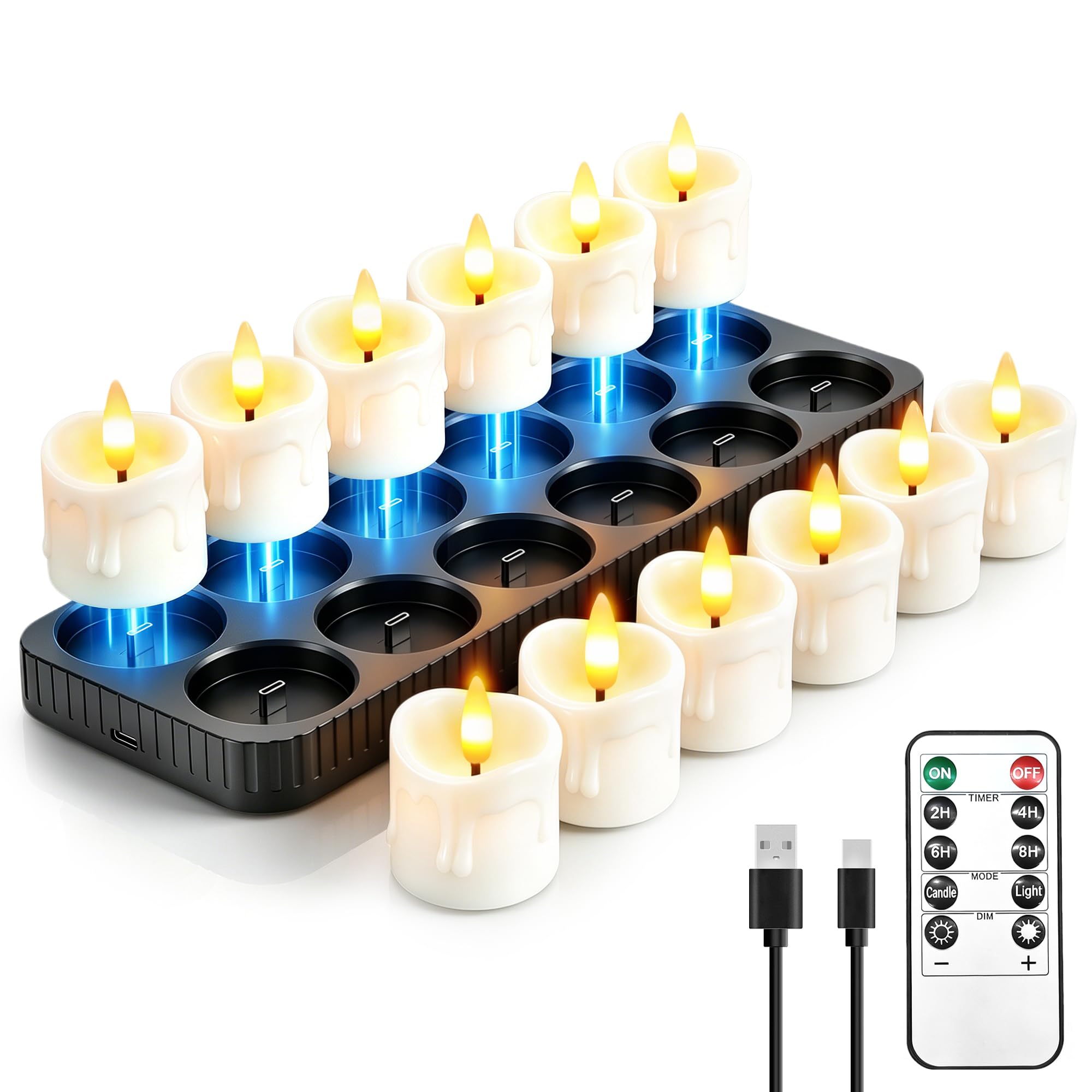 12 Pc Flameless Candles - Tea Lights With Charging Base And Remote Control