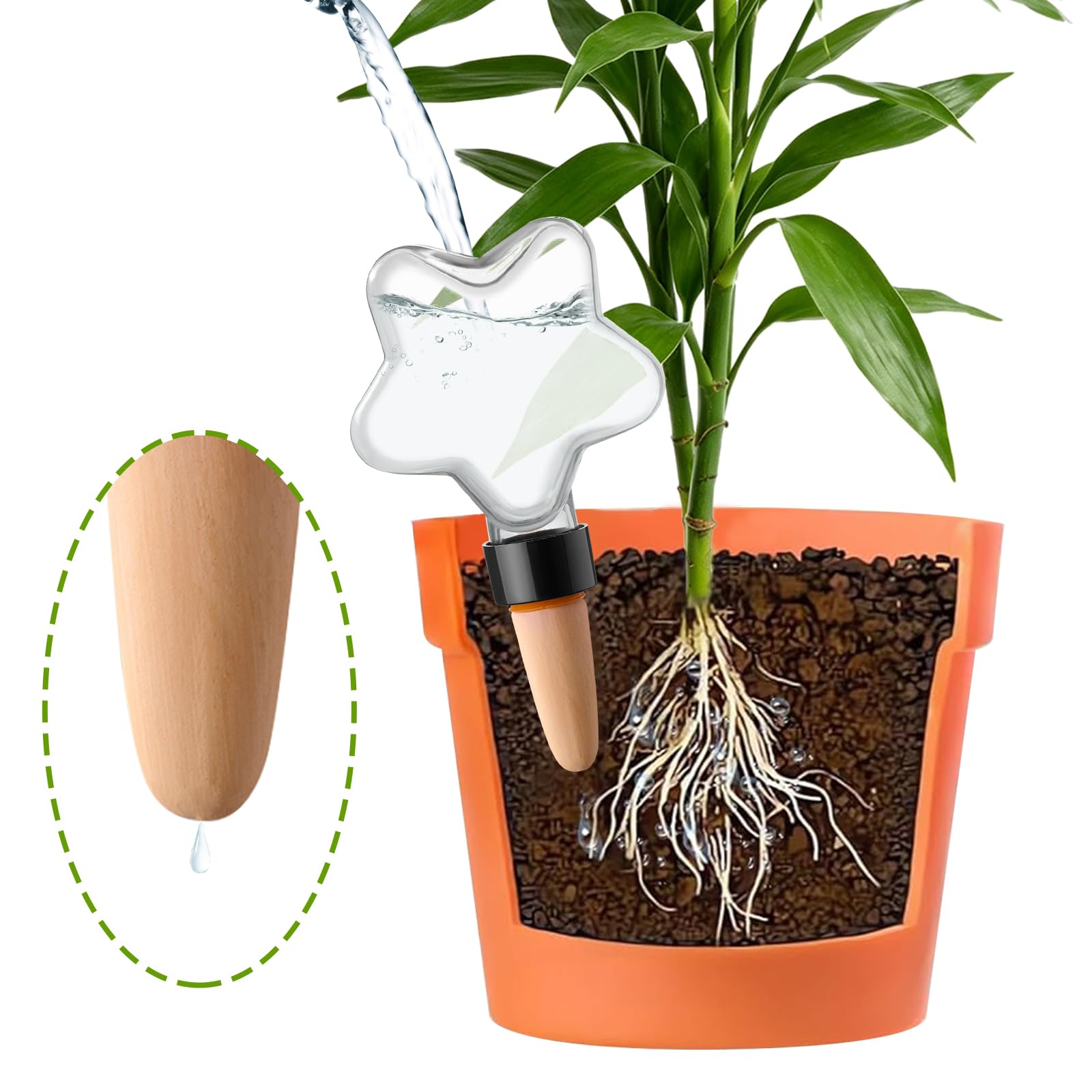6 Stück selbstbewässernde Pflanzenkugeln 200 ml, durchsichtige Kunststoff-Bewässerungsbirnen mit Tontipp für Zimmer- und Gartenpflanzen