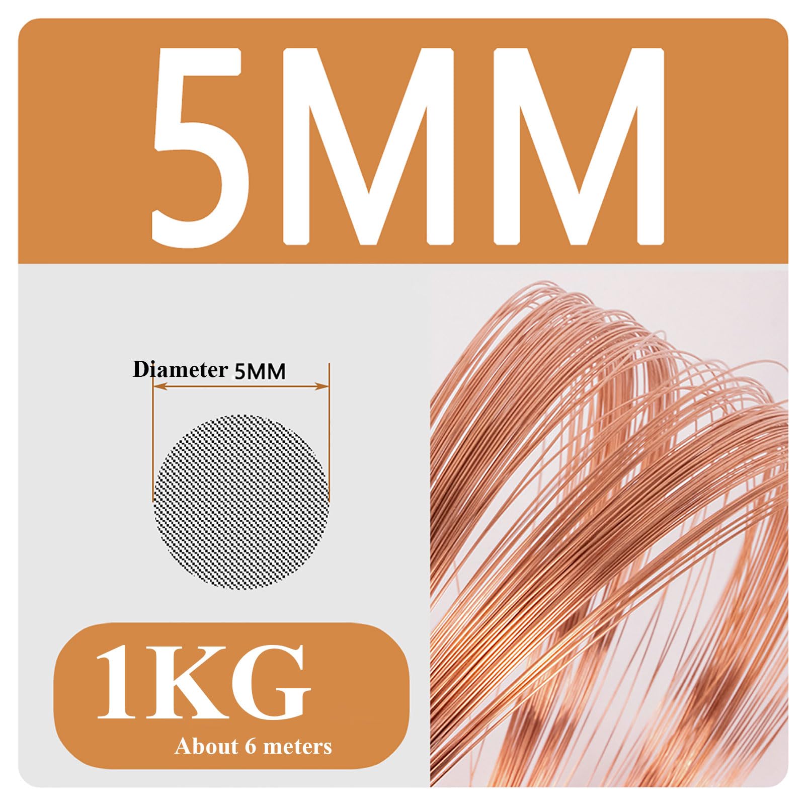 4/4,5/5 mm de diámetro, 1 kg de peso, alambre de cobre sólido desnudo for manualidades, joyería, electricidad, industria(5mm*1kg)